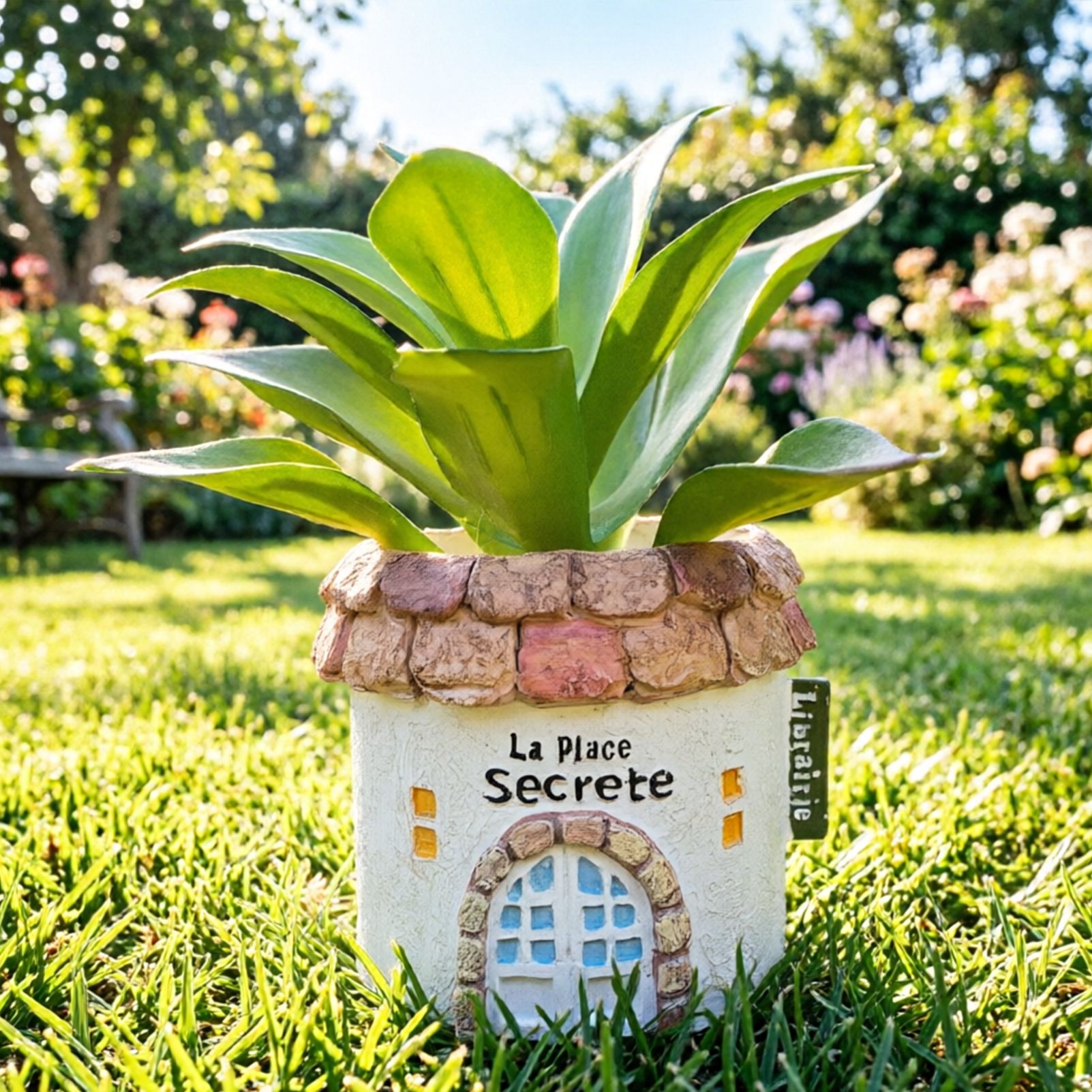 Mini Resin Round Cottage House Planter French Country Style Succulent Pot with Drainage Hole