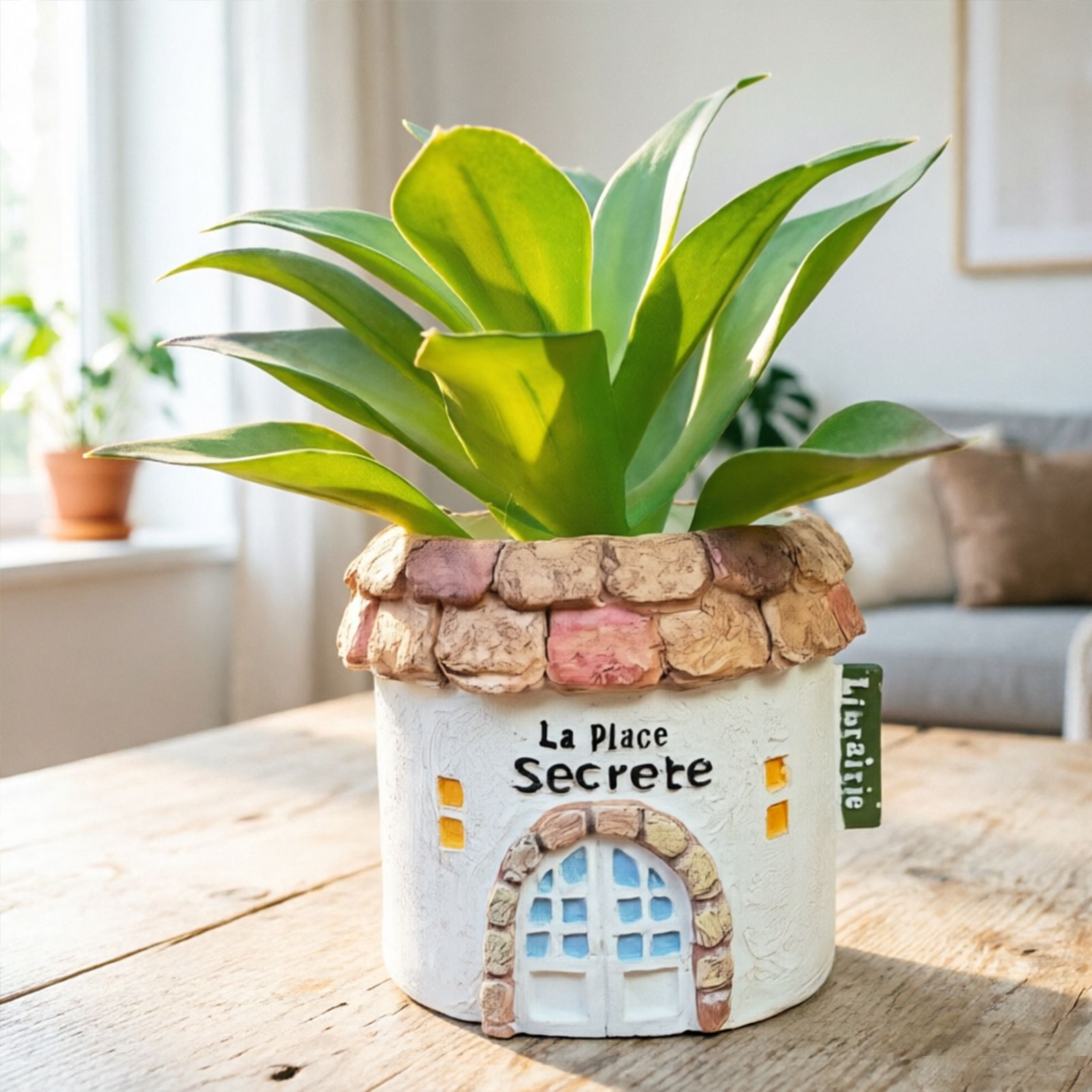 Mini Resin Round Cottage House Planter French Country Style Succulent Pot with Drainage Hole