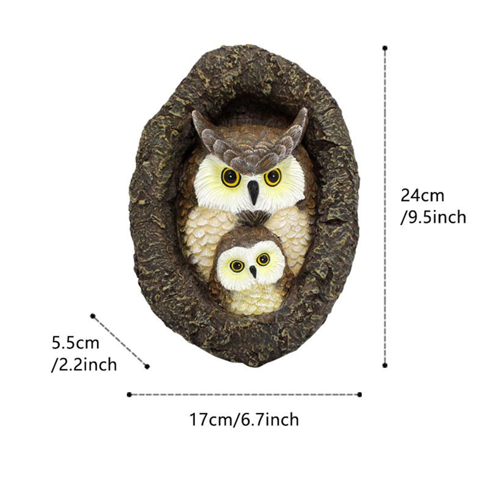 Owl with Tree Hole Statue – Weather-Resistant Resin Garden Decor with Natural Bark Texture – Outdoor Wall Hanging Ornament for Yard