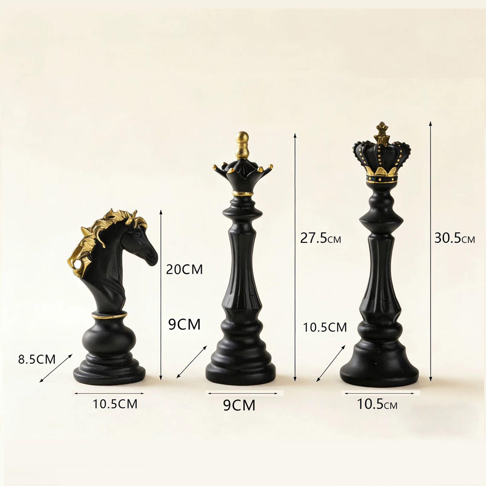 Luxury Resin Chess Piece Statues Set of 3 - King