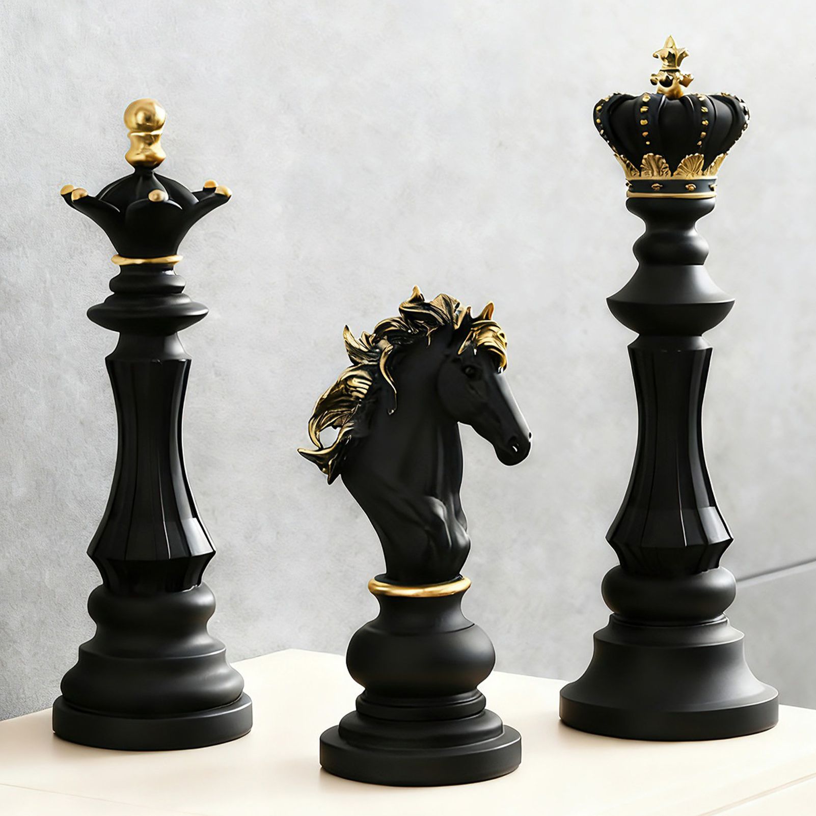 Luxury Resin Chess Piece Statues Set of 3 - King