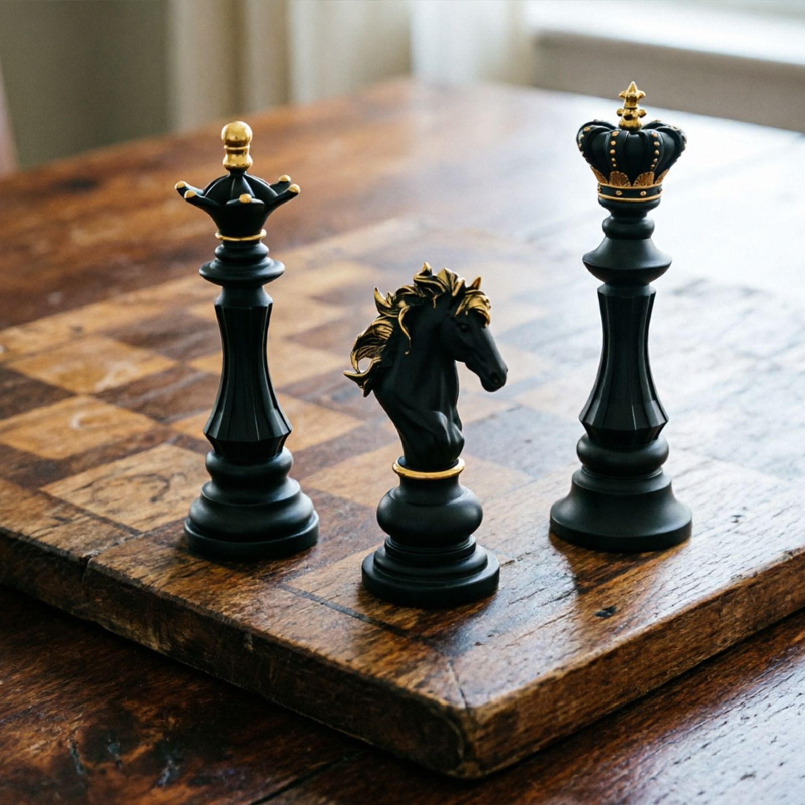 Luxury Resin Chess Piece Statues Set of 3 - King