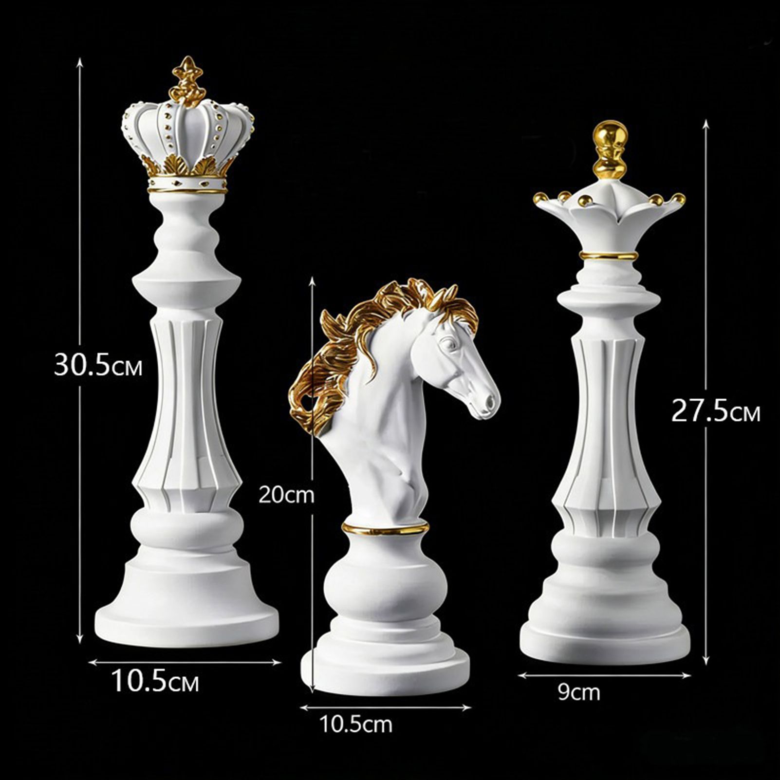 Luxury Resin Chess Piece Statues Set of 3 - King