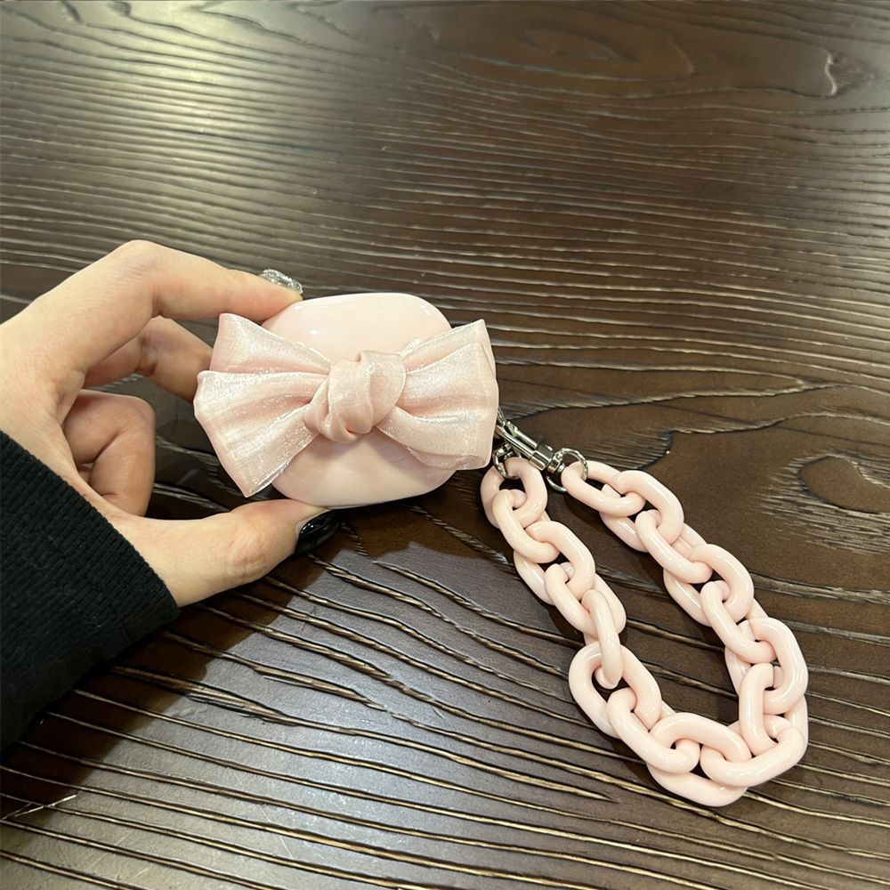 AirPods 3 Silk Bow [Pink Shell] + Pink Double Silver Buckle Bracelet