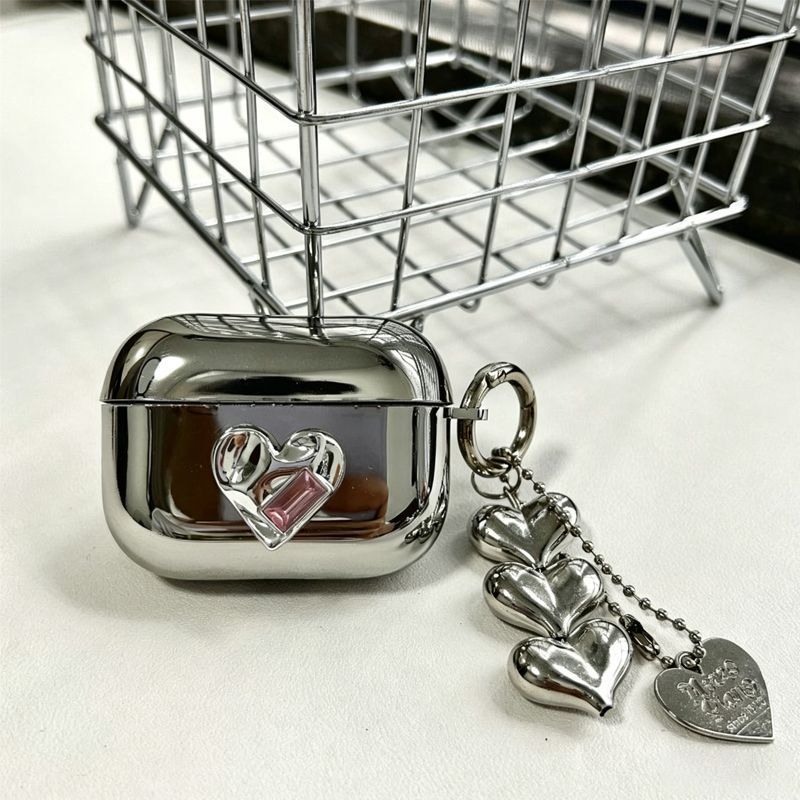 AirPods 4 Textured Silver Heart Electroplated Case + 3 Heart Charms