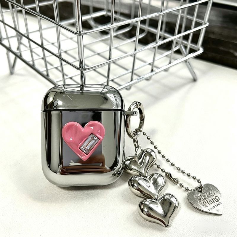 Apple AirPods 3 Textured Pink Heart Electroplated Case + 3 Heart Charms