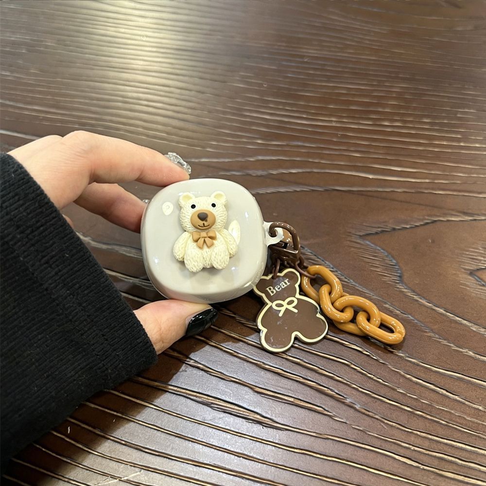 Bow beige bear [beige shell] + brown bear chain AirPods Pro