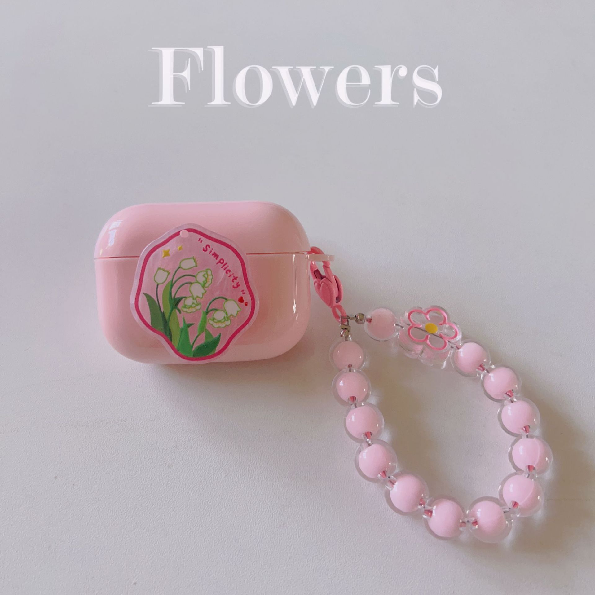 Floral patches + pink base shell + pink bracelet Apple AirPods Pro
