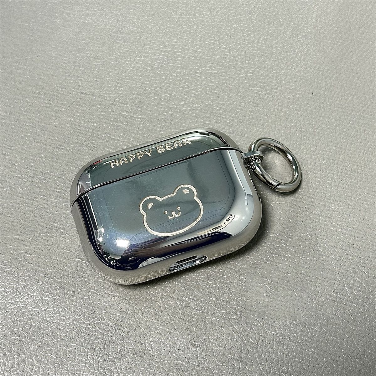 Laser Engraved HAPPY Bear Electroplated + Ring Apple AirPods 3