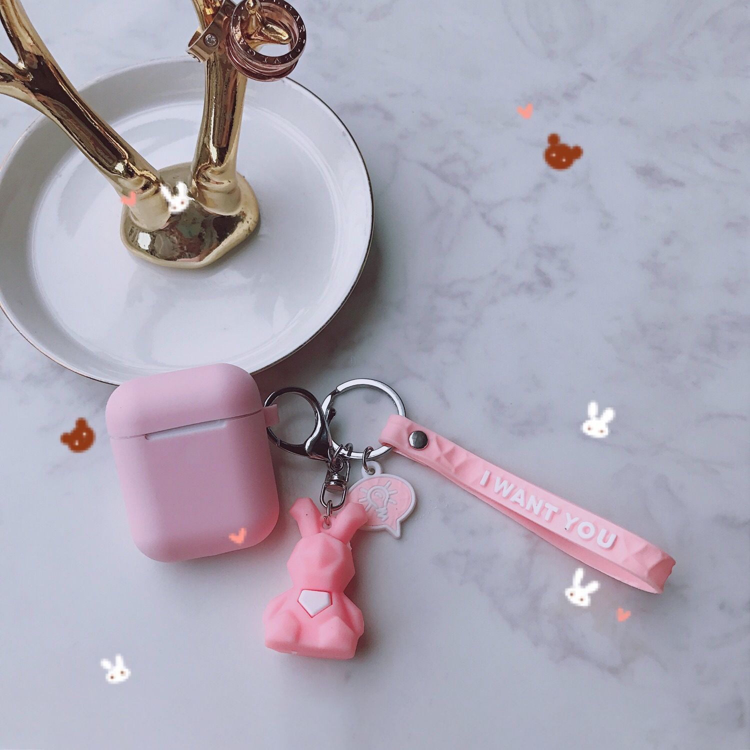 Pink set + geometric rabbit Apple AirPods pro