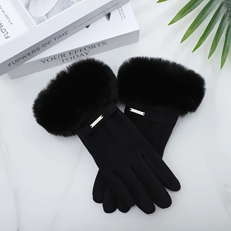 Dralon Warm Gloves - Minimalist Finger - Separate Design, Multiple Colors, Windproof Plush Cuff, Unisex One - Size for Autumn & Winter Daily Fashion Matching(BLACK)