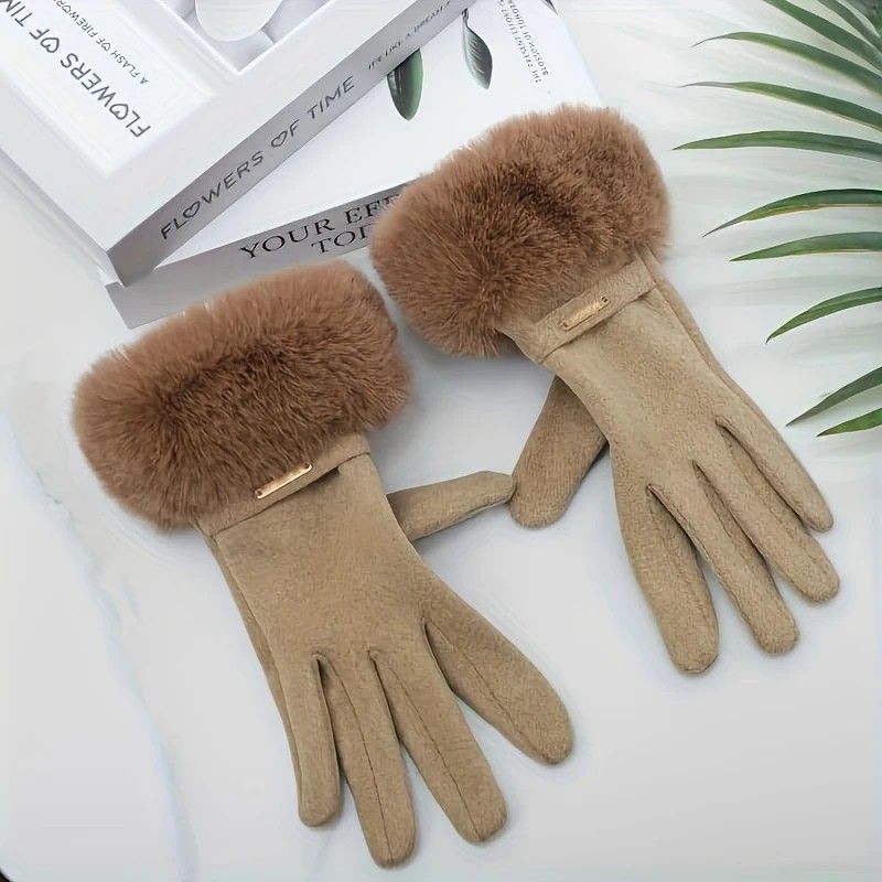 Dralon Warm Gloves - Minimalist Finger - Separate Design, Multiple Colors, Windproof Plush Cuff, Unisex One - Size for Autumn & Winter Daily Fashion Matching（khaki)