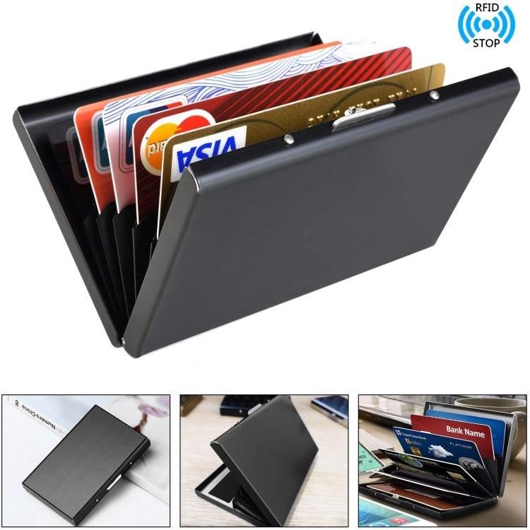 10-Card Slot RFID Protected Metal Wallet, Stainless Steel Card Holder with Compartments, Black