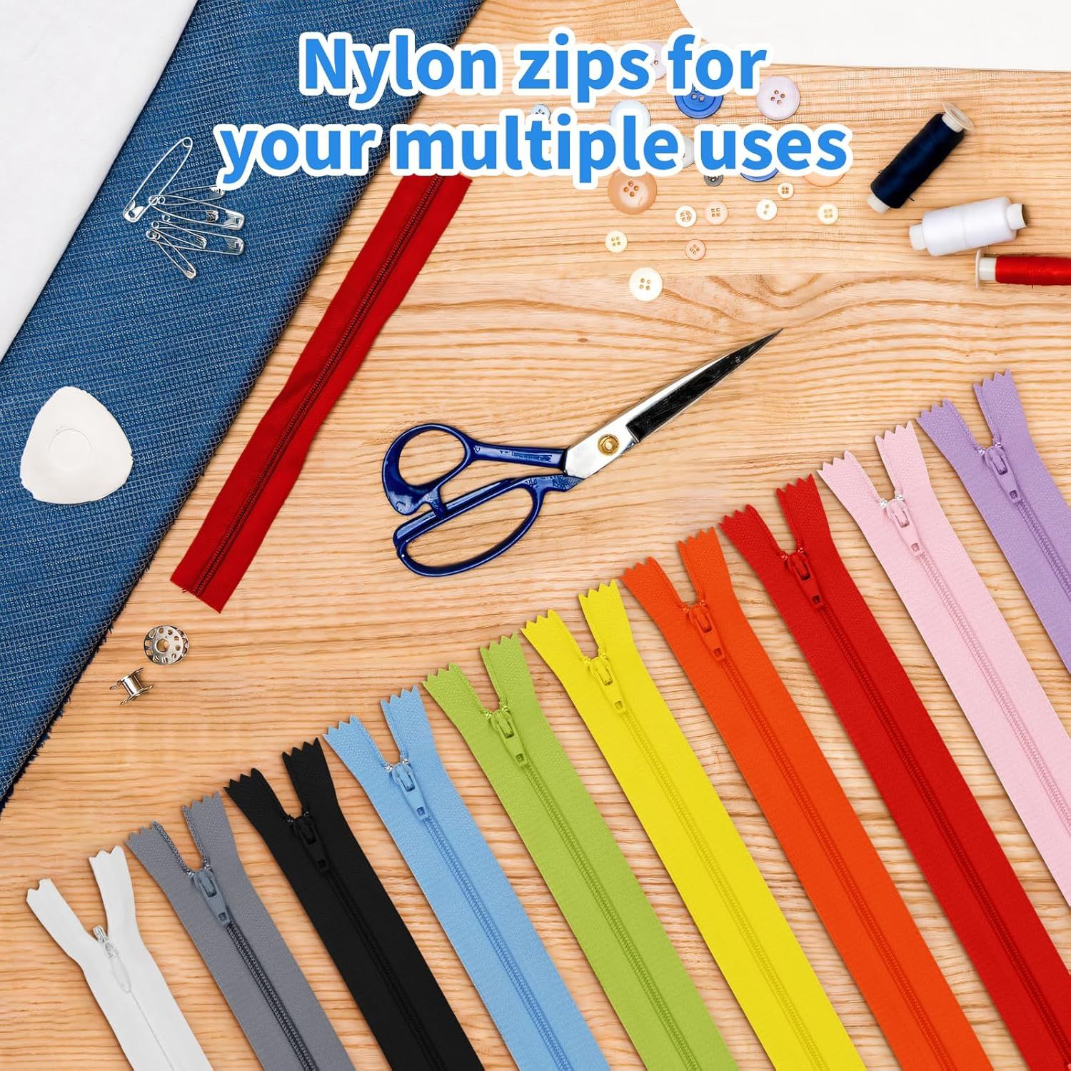 30 Pcs Nylon Coil Zippers for Tailor Sewing in 10 Assorted Colors - Mixed Color Invisible Zippers for Bags