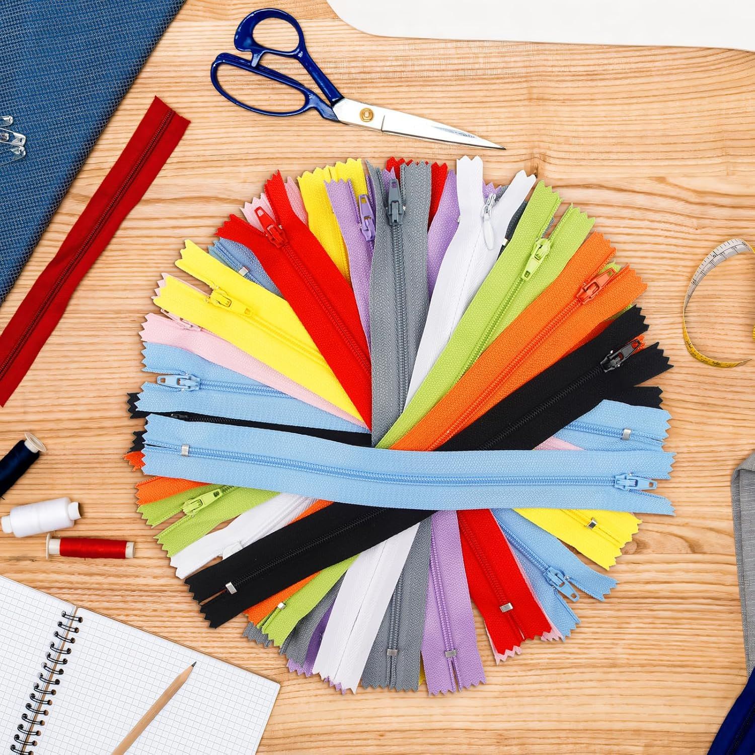 30 Pcs Nylon Coil Zippers for Tailor Sewing in 10 Assorted Colors - Mixed Color Invisible Zippers for Bags