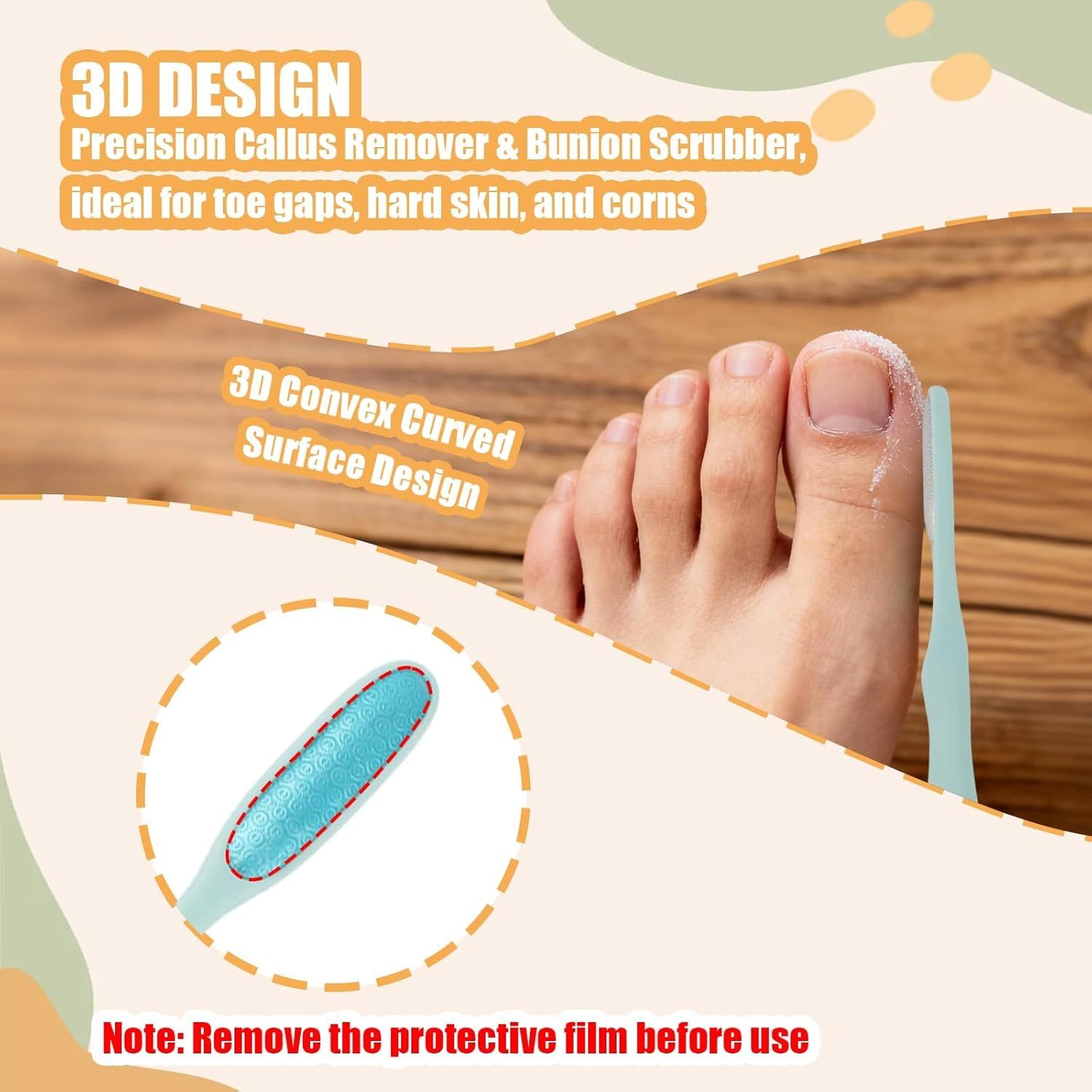 3PCS Precision Callus Remover & Bunion Scrubber for Toe Gaps
