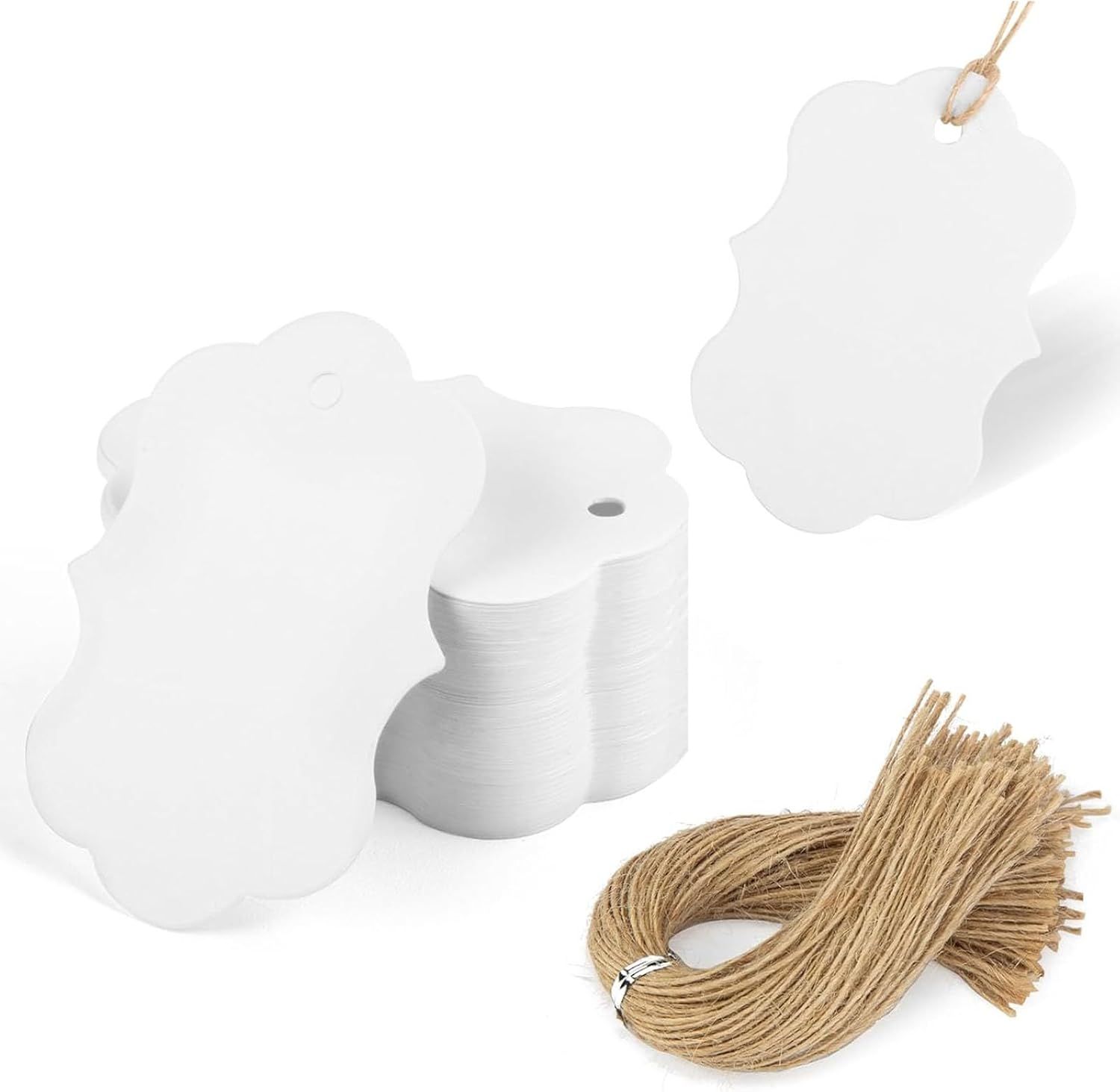 100pcs Gift Tags with String Attached, 2x2.8 inch Kraft Paper Hang Tags for Clothes DIY Crafts Wedding Holiday (White)