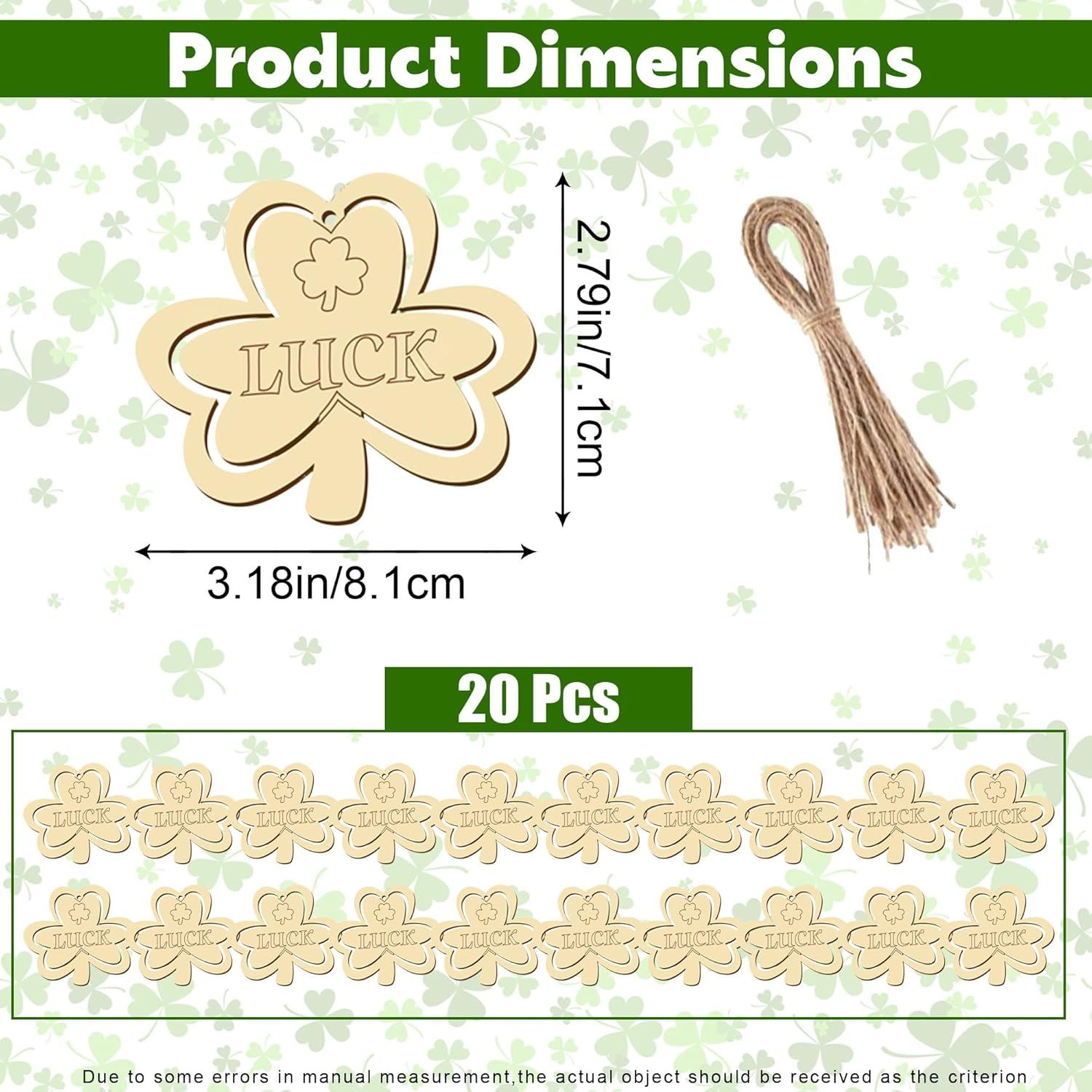 20Pcs Wooden Shamrock Ornaments to Paint