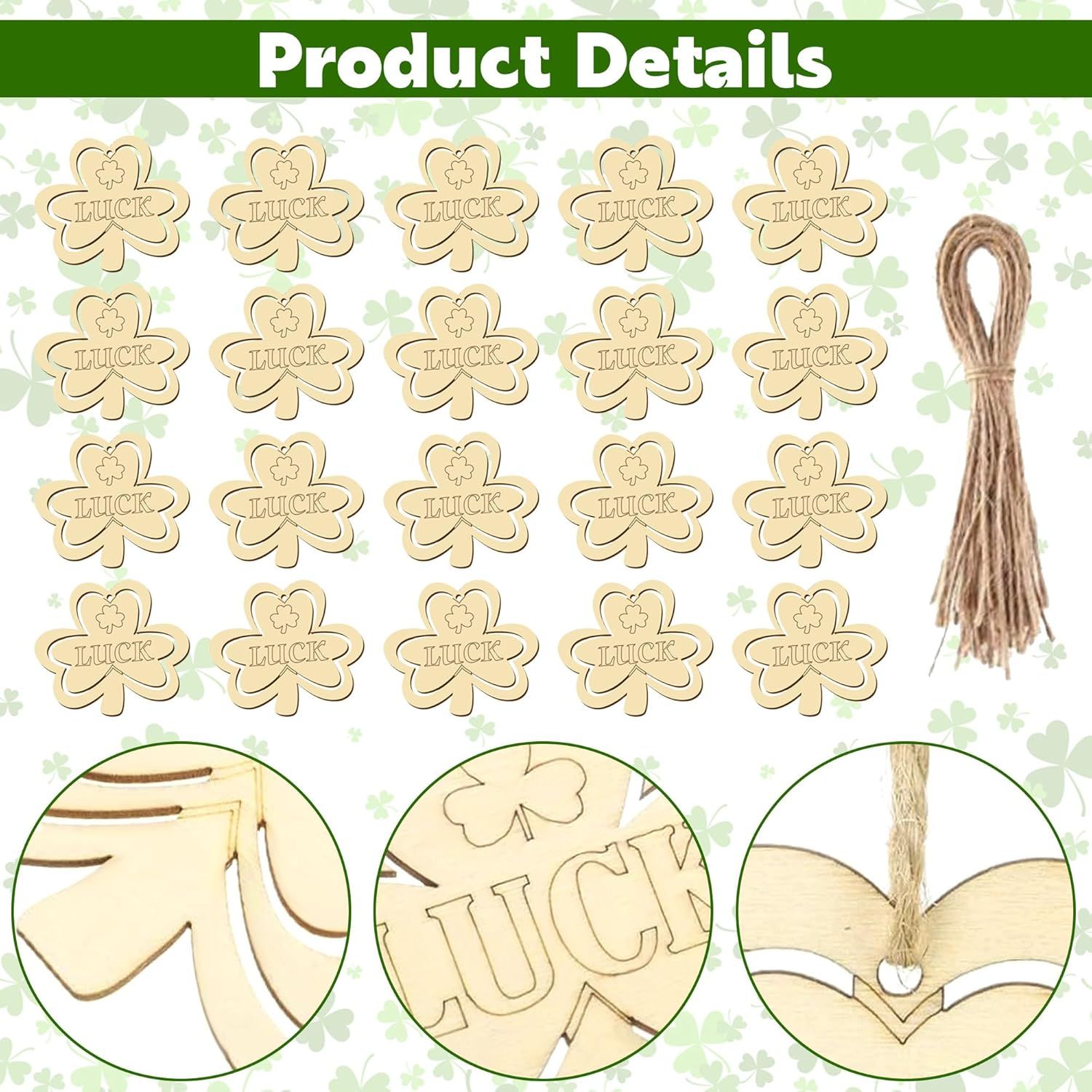 20Pcs Wooden Shamrock Ornaments to Paint