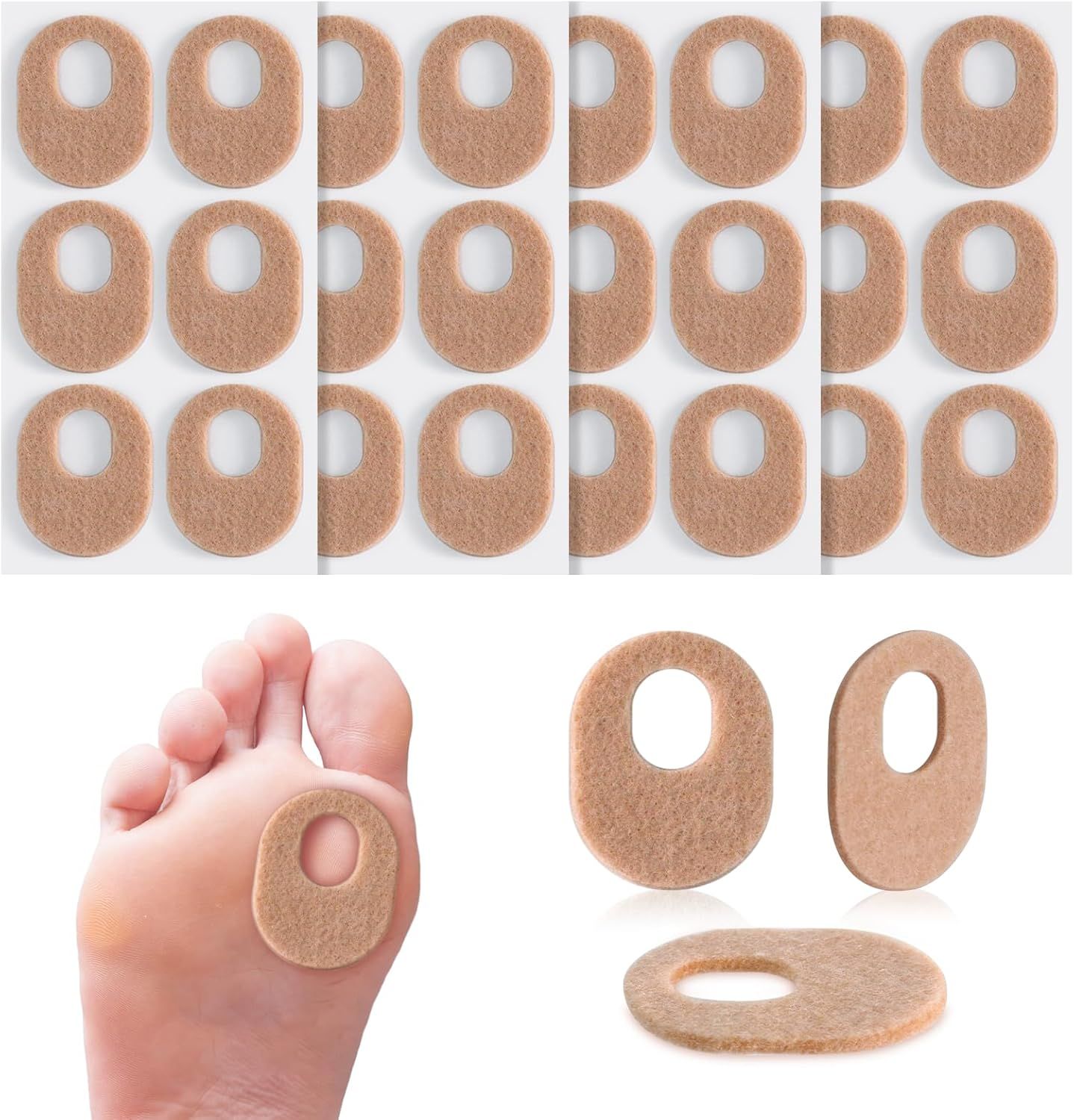 24Pcs Callus Pads,Soft Felt Callus Oval Shape Cushion Pads for Toes and Feet 24Pcs Callus Pads,Soft Felt Callus Oval Shape Cushion Pads for Toes and Feet