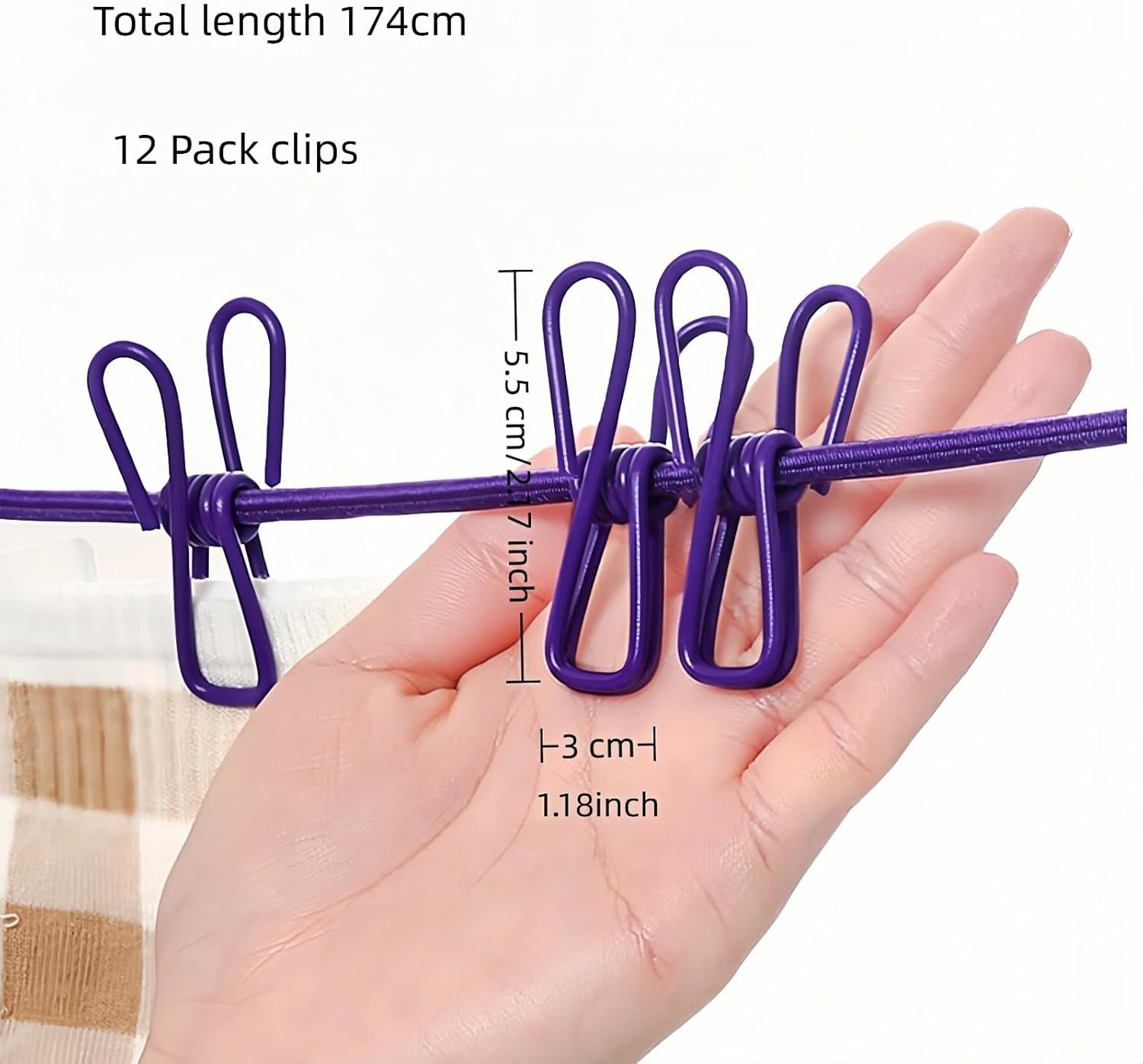 Portable Clothesline with 12 Clips - Extends 12ft