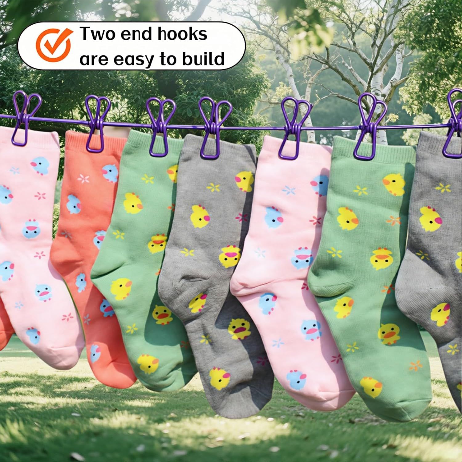 Portable Clothesline with 12 Clips - Extends 12ft