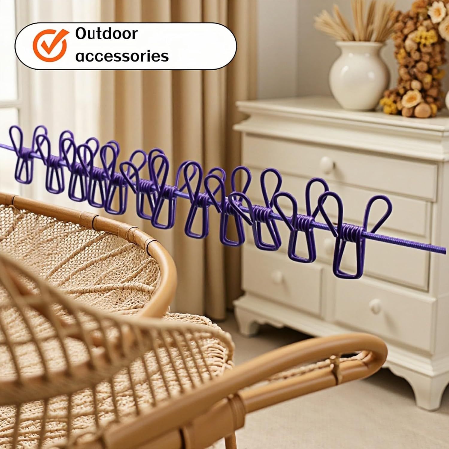 Portable Clothesline with 12 Clips - Extends 12ft
