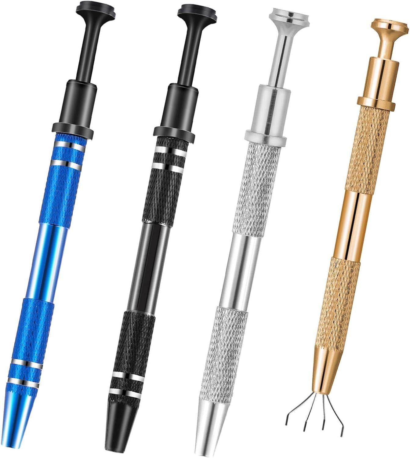 4Pcs 4 Prongs Jeweler's Pick Up Tool, Stainless Steel Piercing Ball Grabber Tools,4-Claw Pick up Tool for Small Parts Grabber for IC Chip Electronic Components Nails Clamping