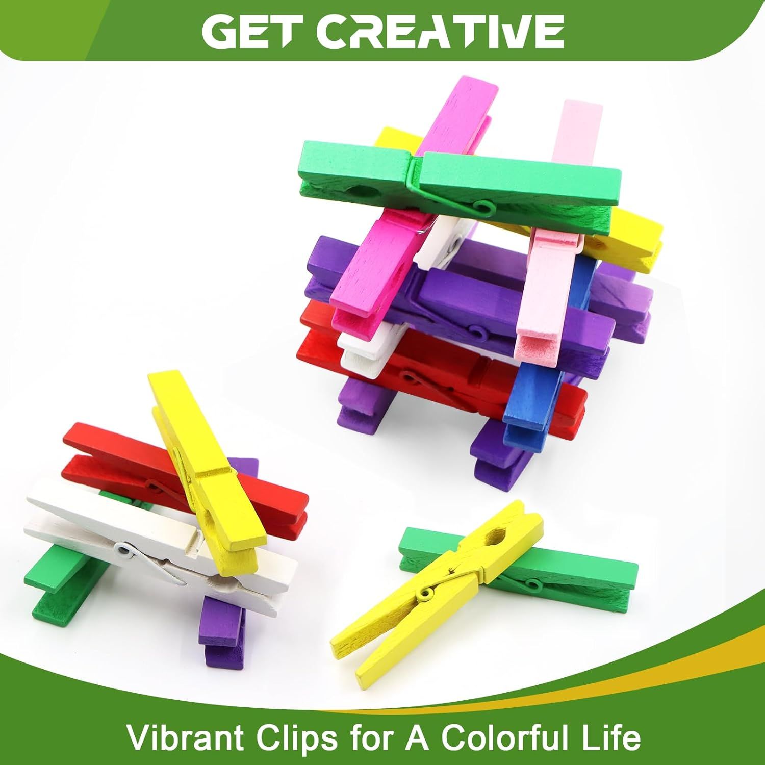 100 Pcs Colored Clothes Pins Wooden