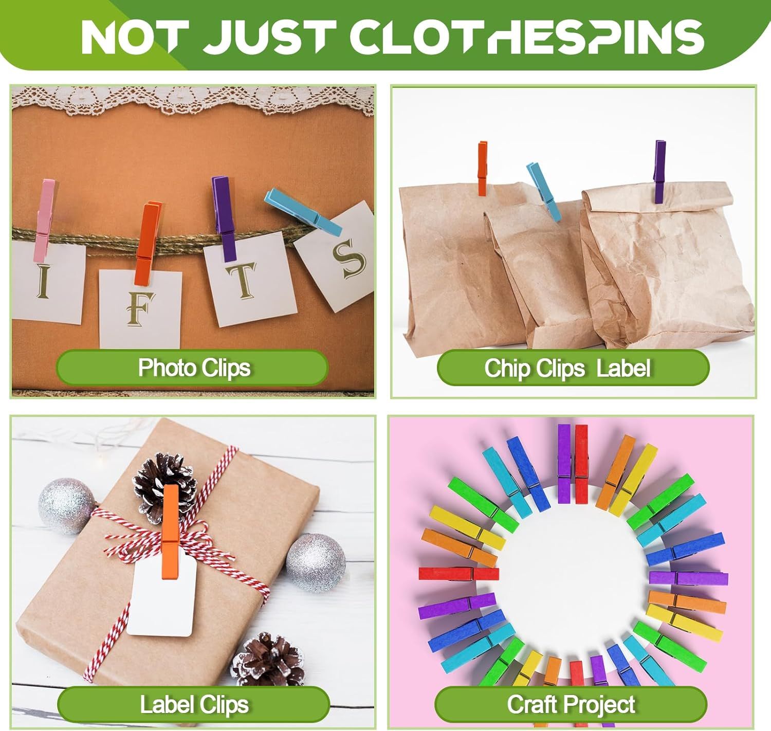 100 Pcs Colored Clothes Pins Wooden