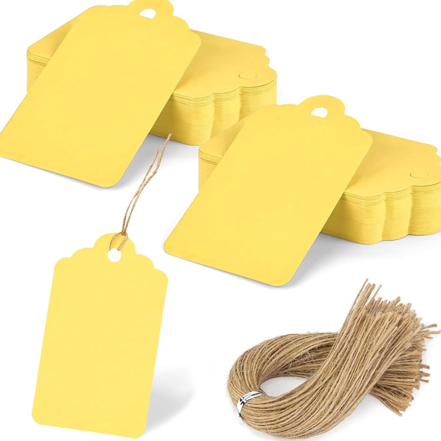 120pc Gift Tags with String - Blank Yellow Paper Hanging Tags for Wedding & Birthday Gifts DIY 120pc Gift Tags with String - Blank Yellow Paper Hanging Tags for Wedding & Birthday Gifts DIY