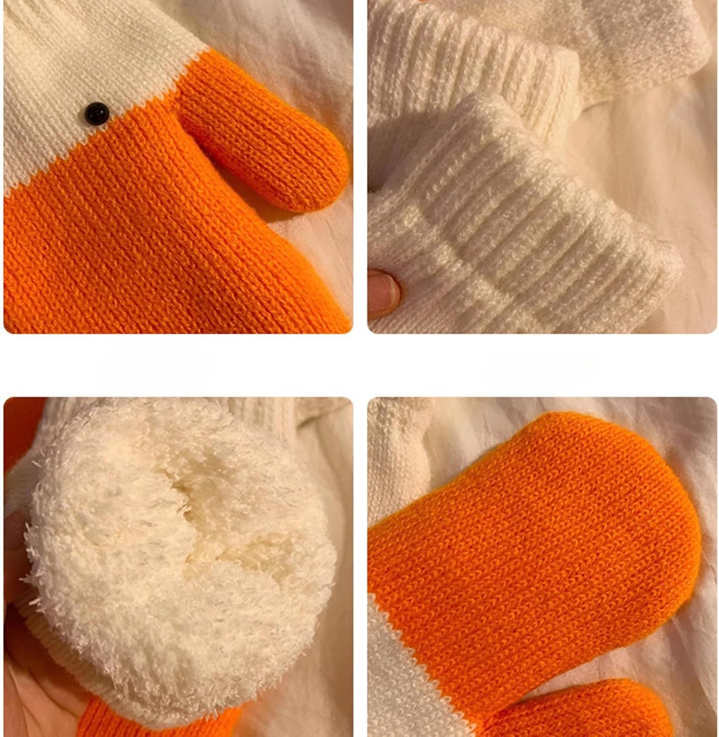 Women%27s Winter Warm Fleece Knitted Mittens wuth Funny Goose Design