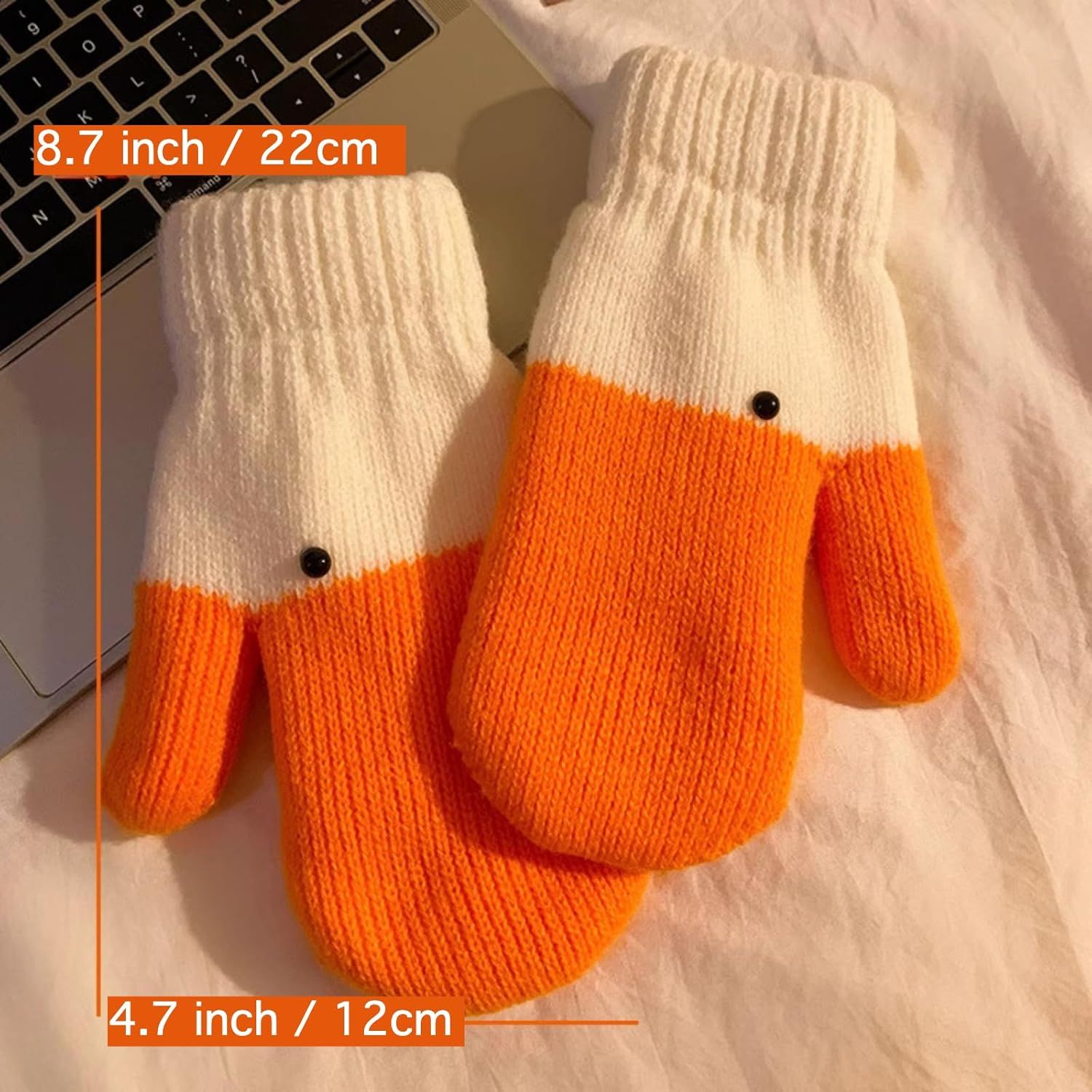 Women%27s Winter Warm Fleece Knitted Mittens wuth Funny Goose Design