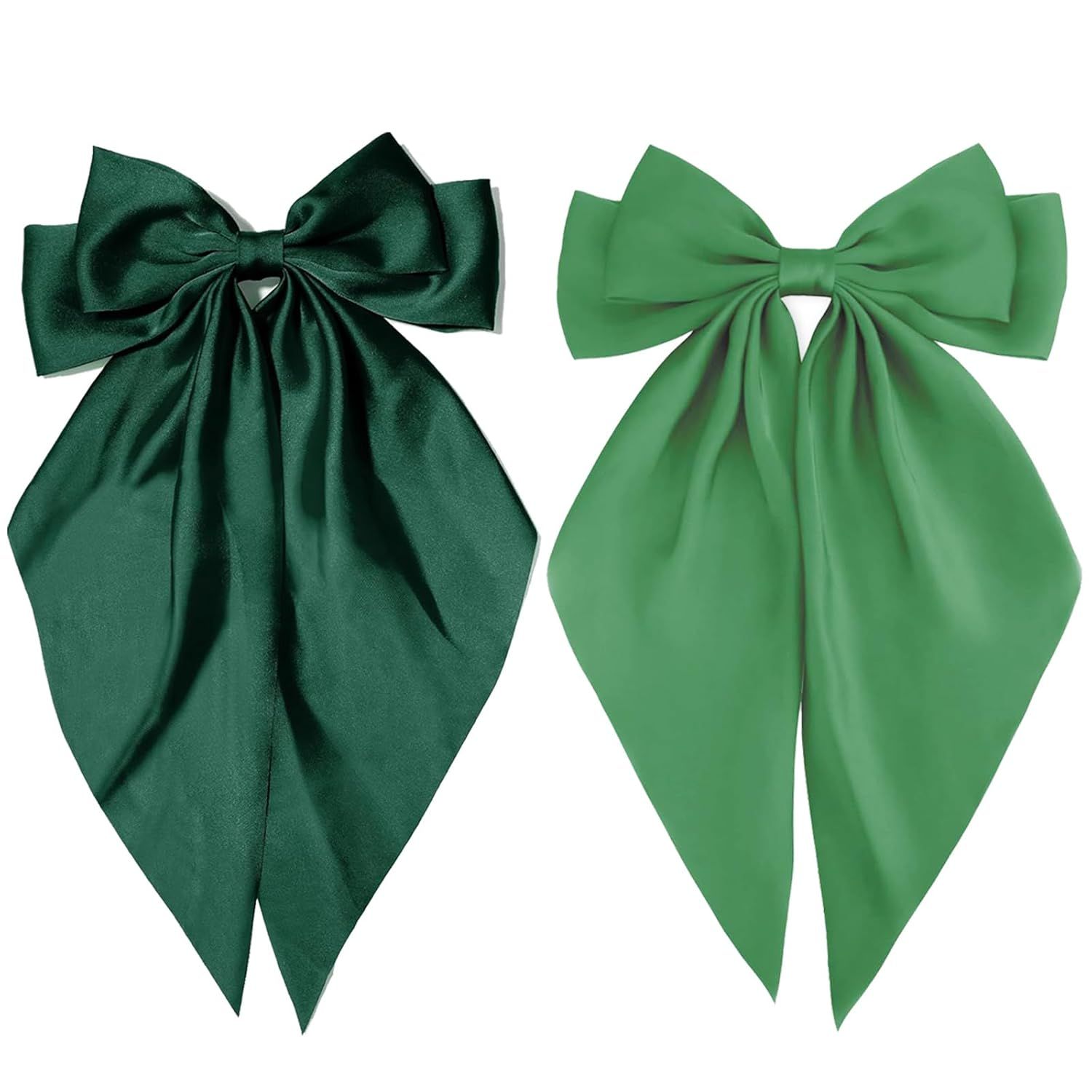 Green Hair Bows for Women Girl, Big Bow Hair Clips, Silky Satin Bows Oversized Long Tail with Clips Barrettes Big Bowknot Hair, St. Patrick's Day Party Accessories