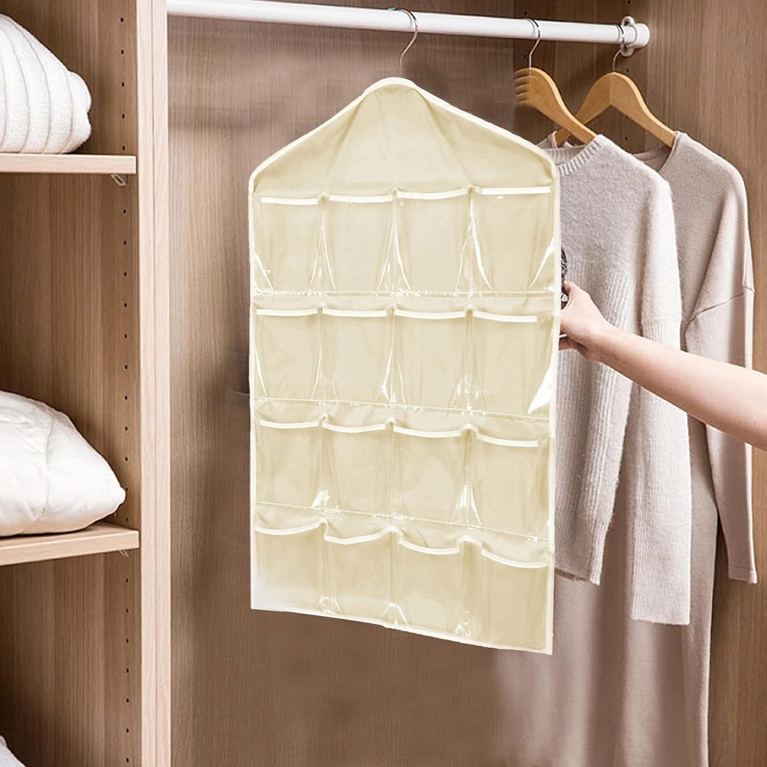 Beige Hanging Storage Bag for Closets