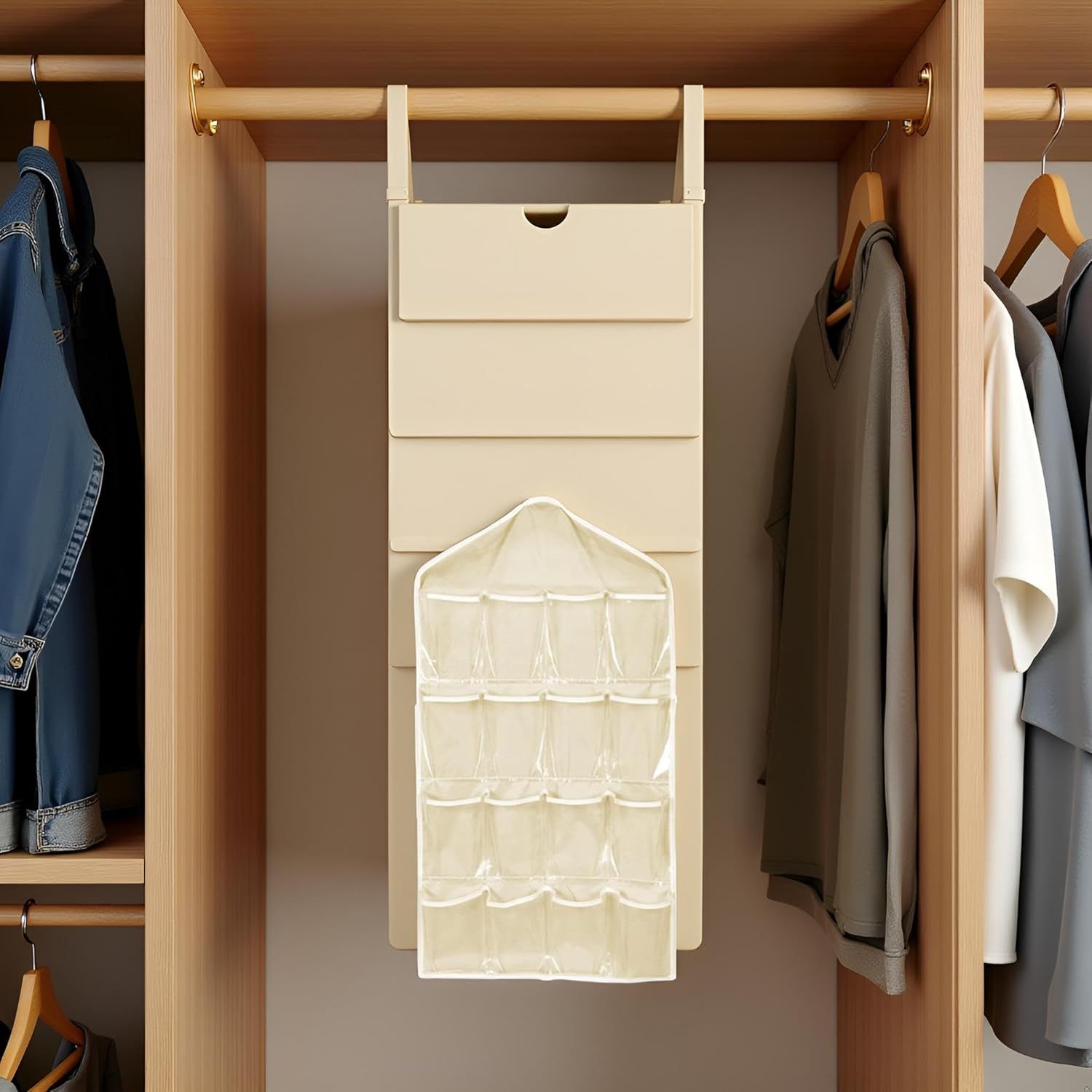Beige Hanging Storage Bag for Closets