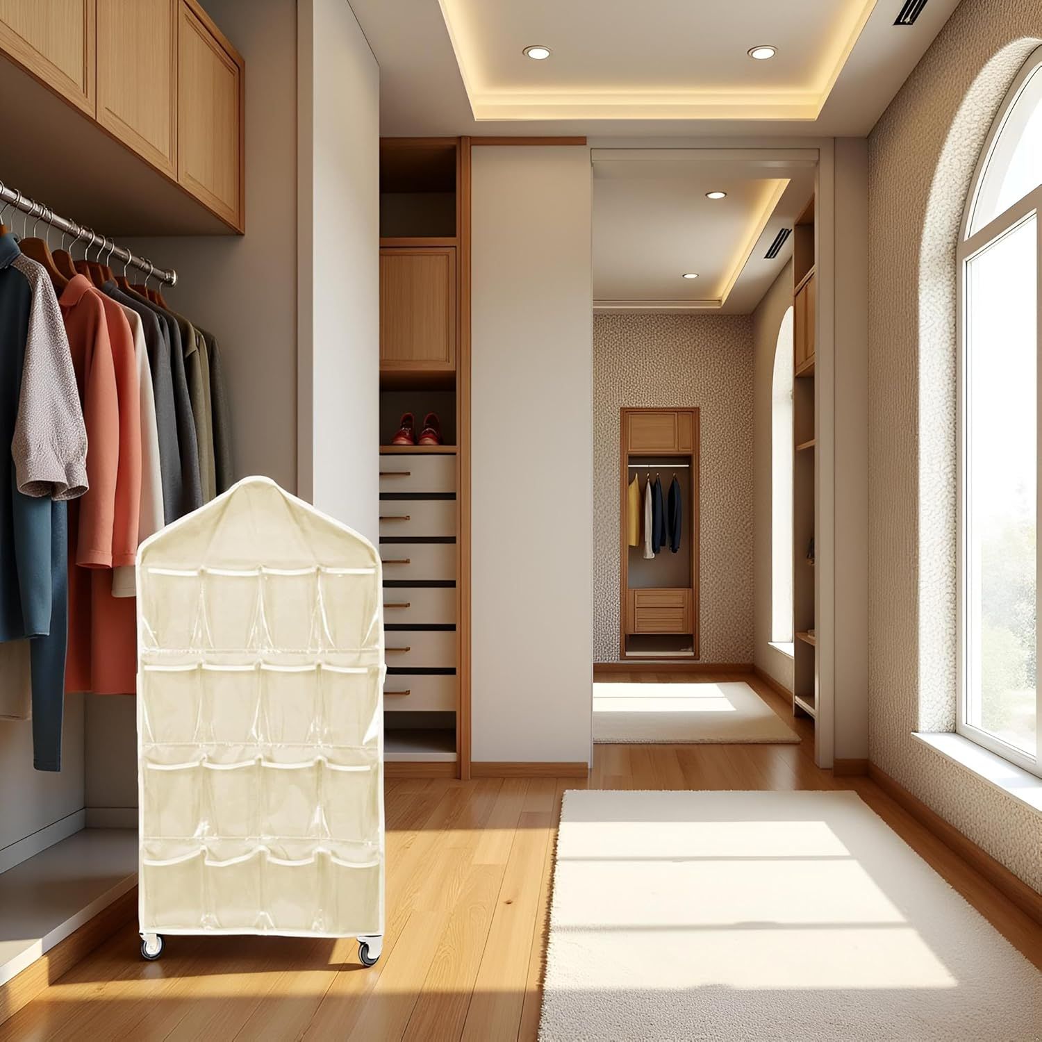 Beige Hanging Storage Bag for Closets
