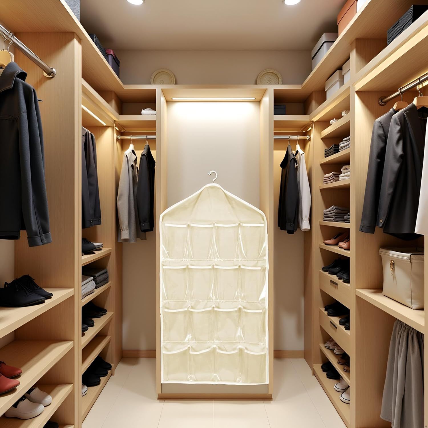 Beige Hanging Storage Bag for Closets