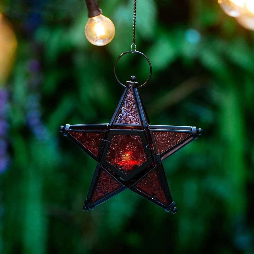 Glass Star Lantern Hanging Ornaments - Tea Light Lantern Window Hangings Patio Balcony Living Room Decoration Vintage