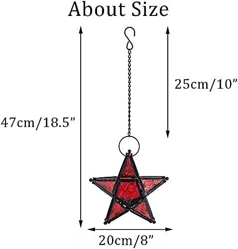 Glass Star Lantern Hanging Ornaments - Tea Light Lantern Window Hangings Patio Balcony Living Room Decoration Vintage