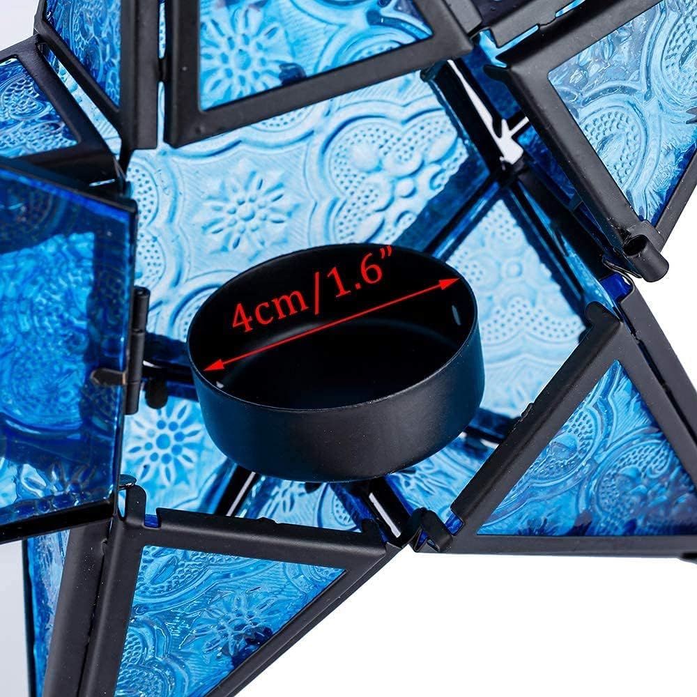 Glass Star Lantern Hanging Ornaments - Tea Light Lantern Window Hangings Patio Balcony Living Room Decoration Vintage