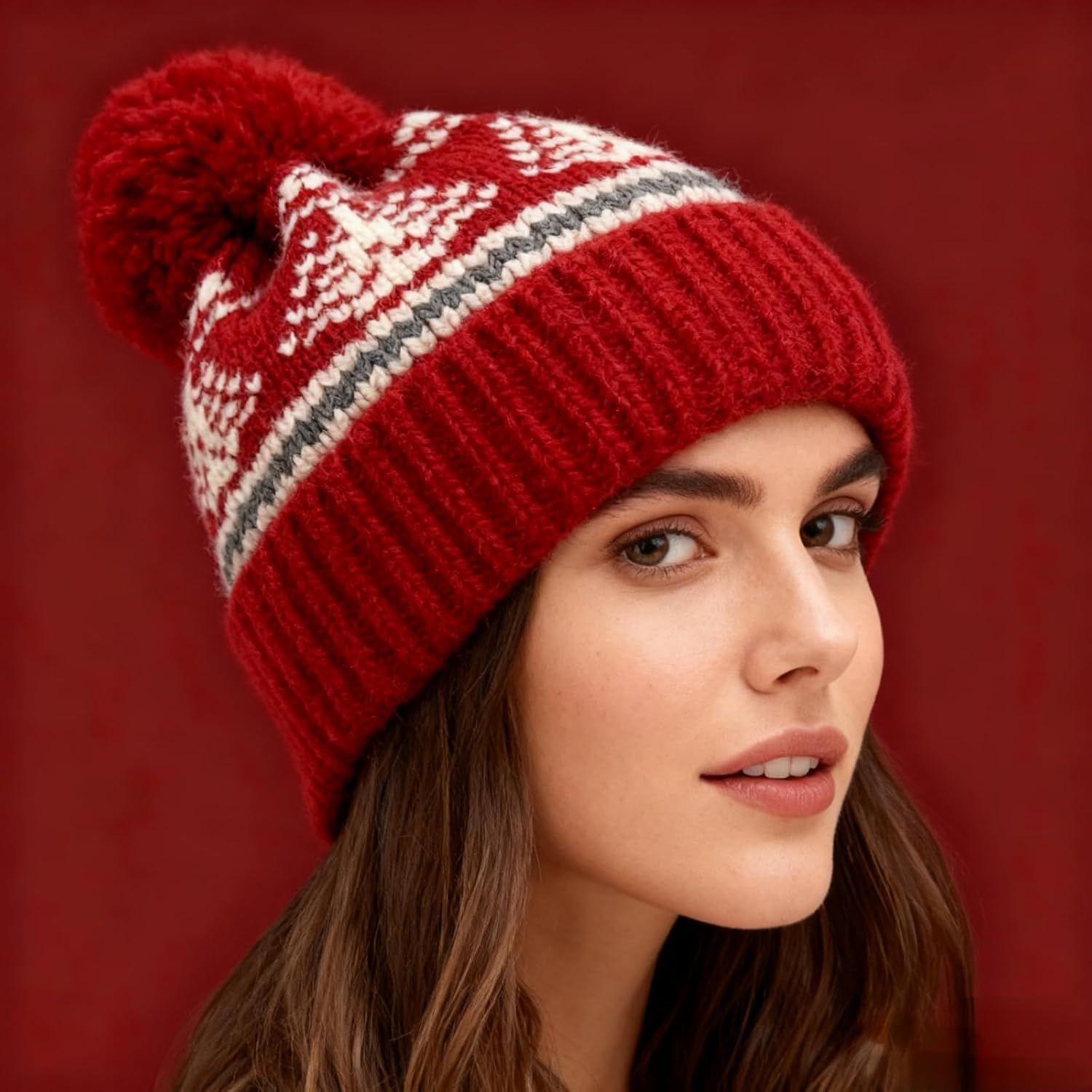 Women%27s Thick Classic Knit Bobble Hat for Winter Warm