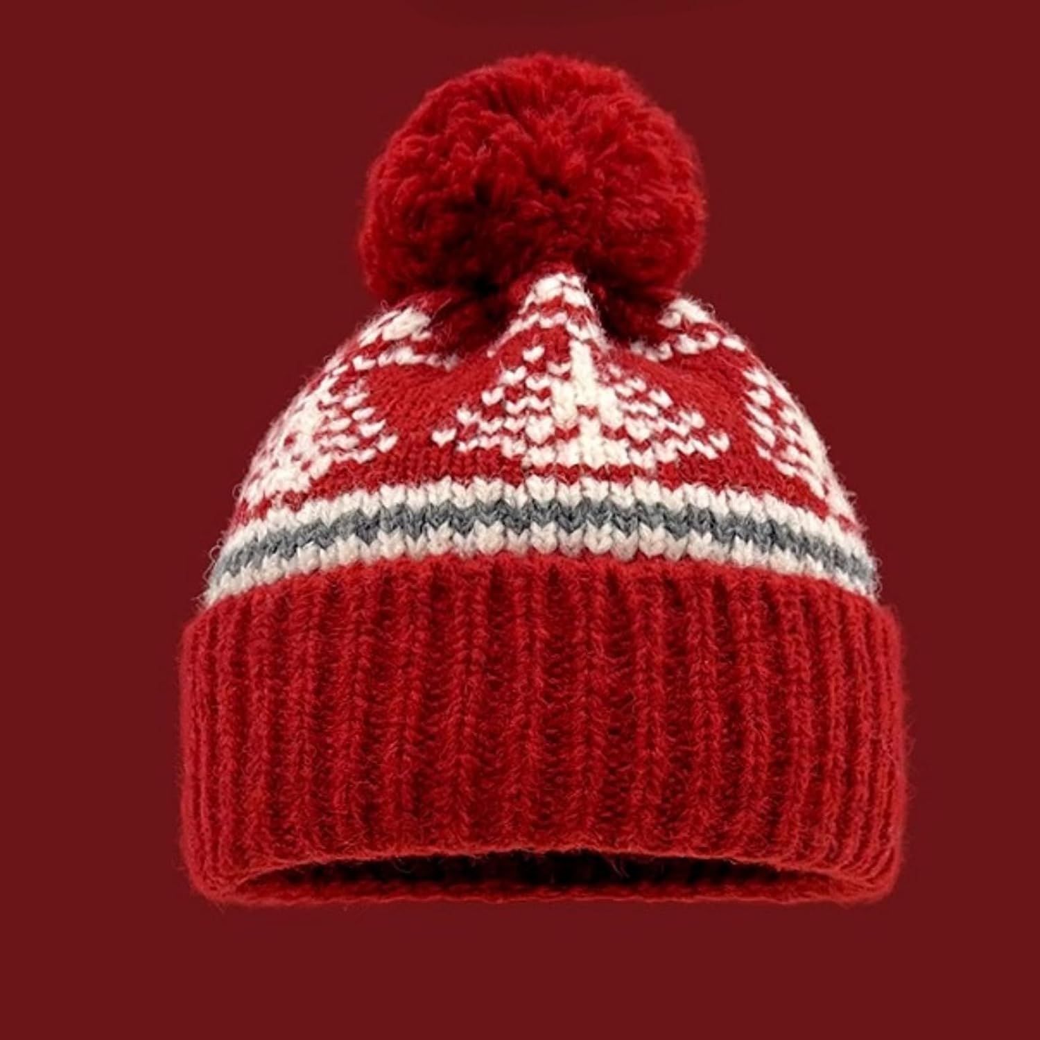 Women%27s Thick Classic Knit Bobble Hat for Winter Warm