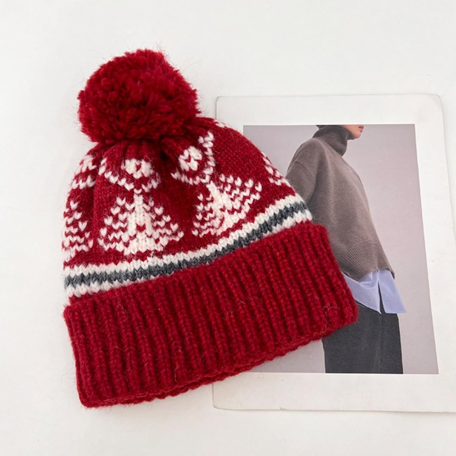 Women%27s Thick Classic Knit Bobble Hat for Winter Warm