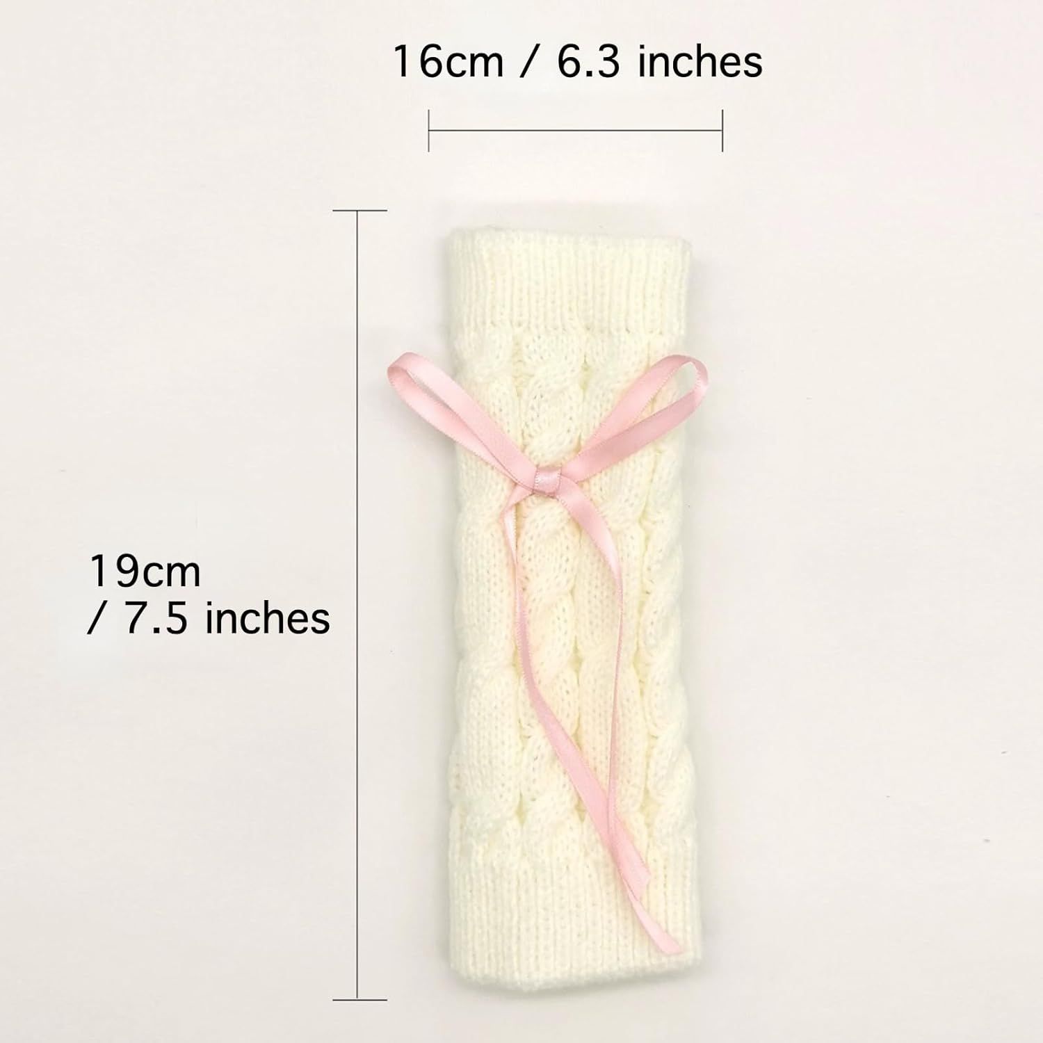 Cable Knitted Hand Warmer Half Finger Mittens with Silky Bowknot