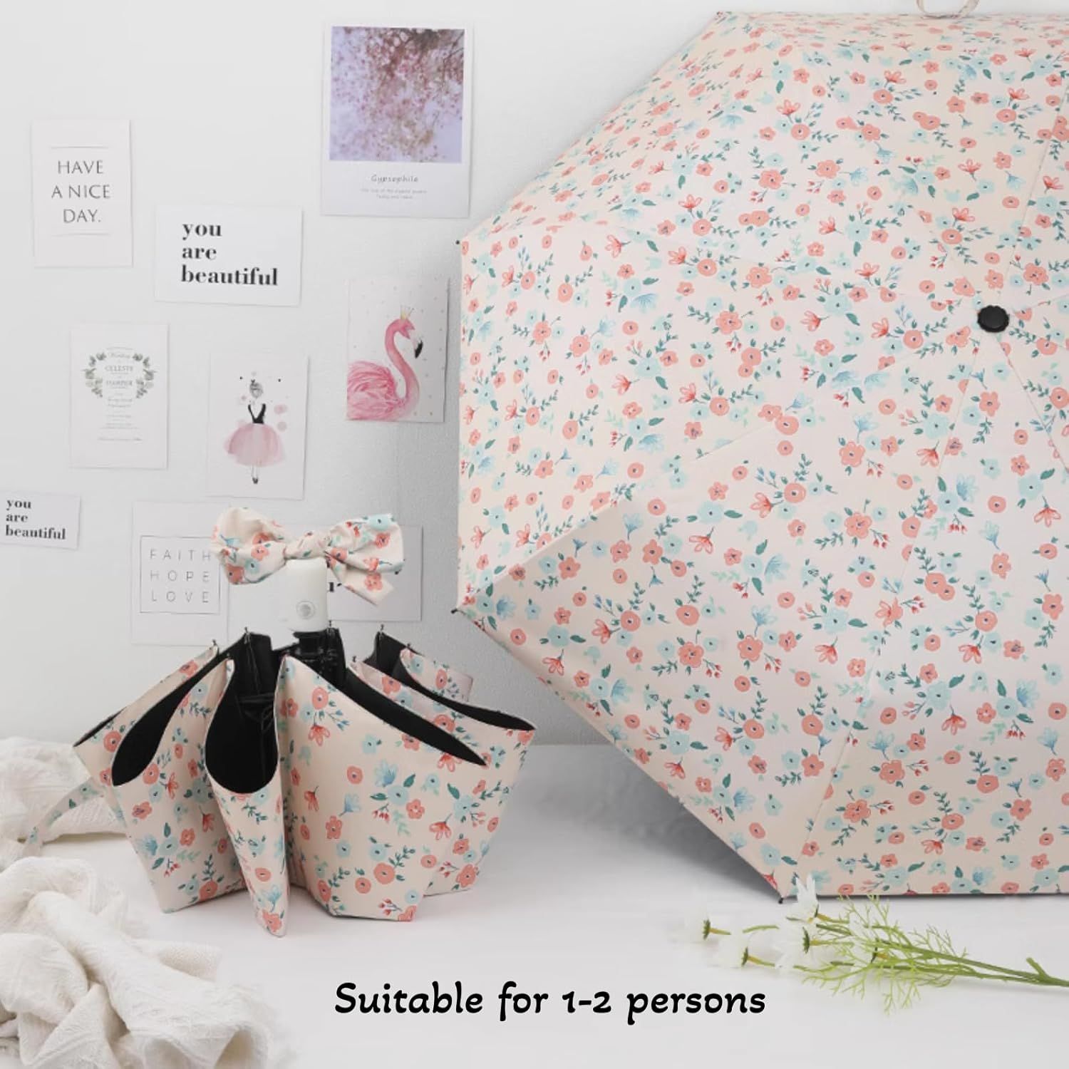 French Style Floral Foldable UV Protection Umbrella for Women