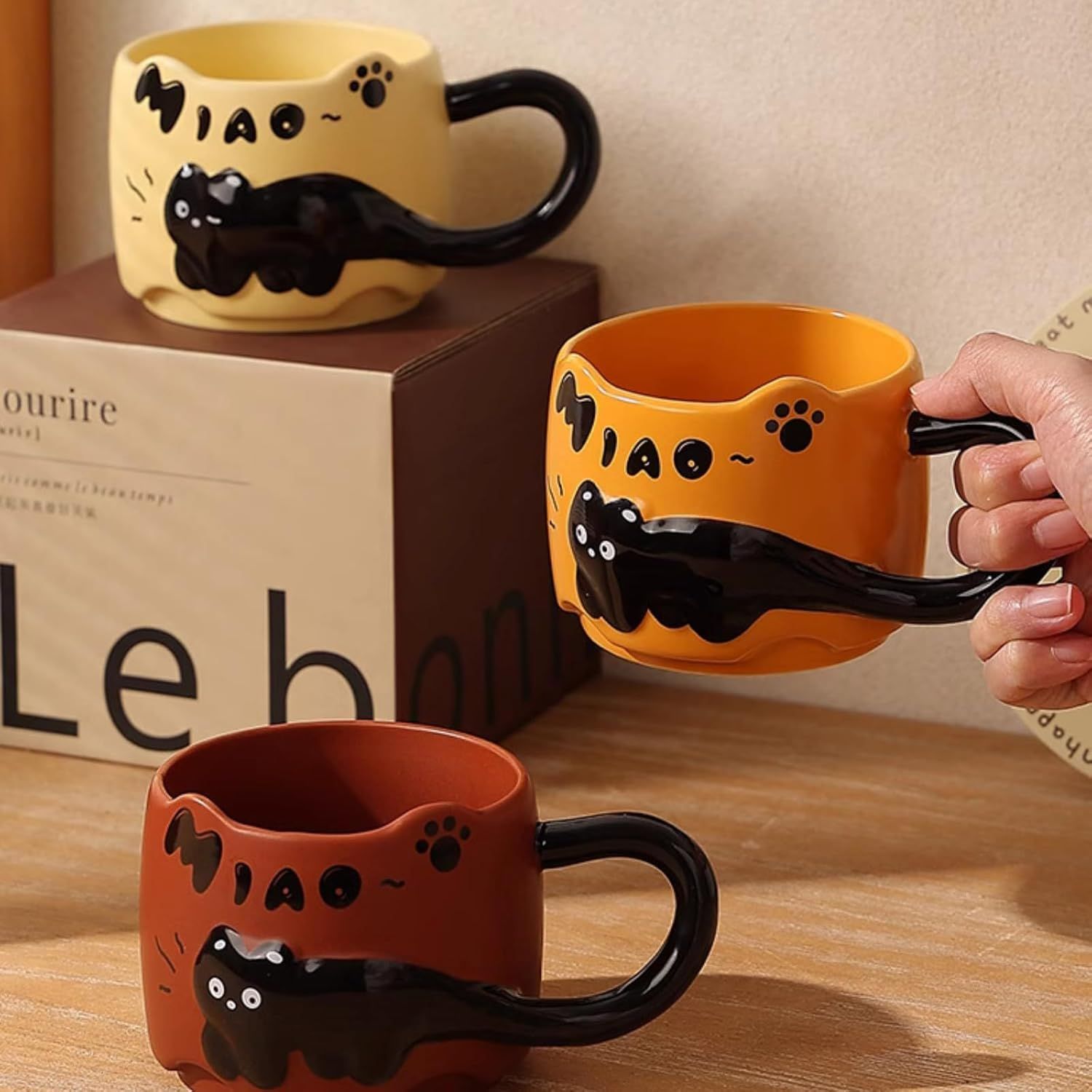 13 Oz Embossed Ceramic Cute Cat Coffee Mug Tea Mug