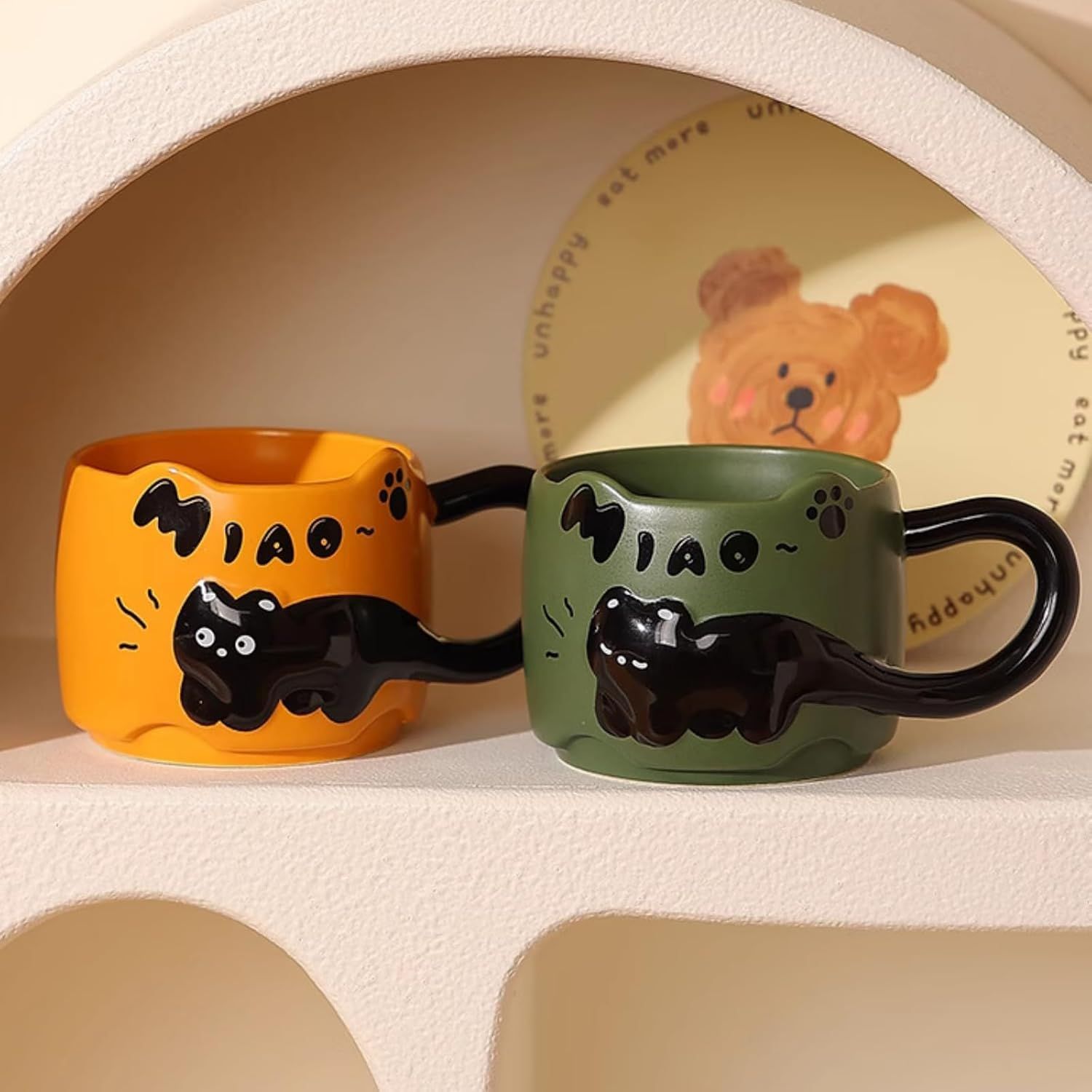 13 Oz Embossed Ceramic Cute Cat Coffee Mug Tea Mug