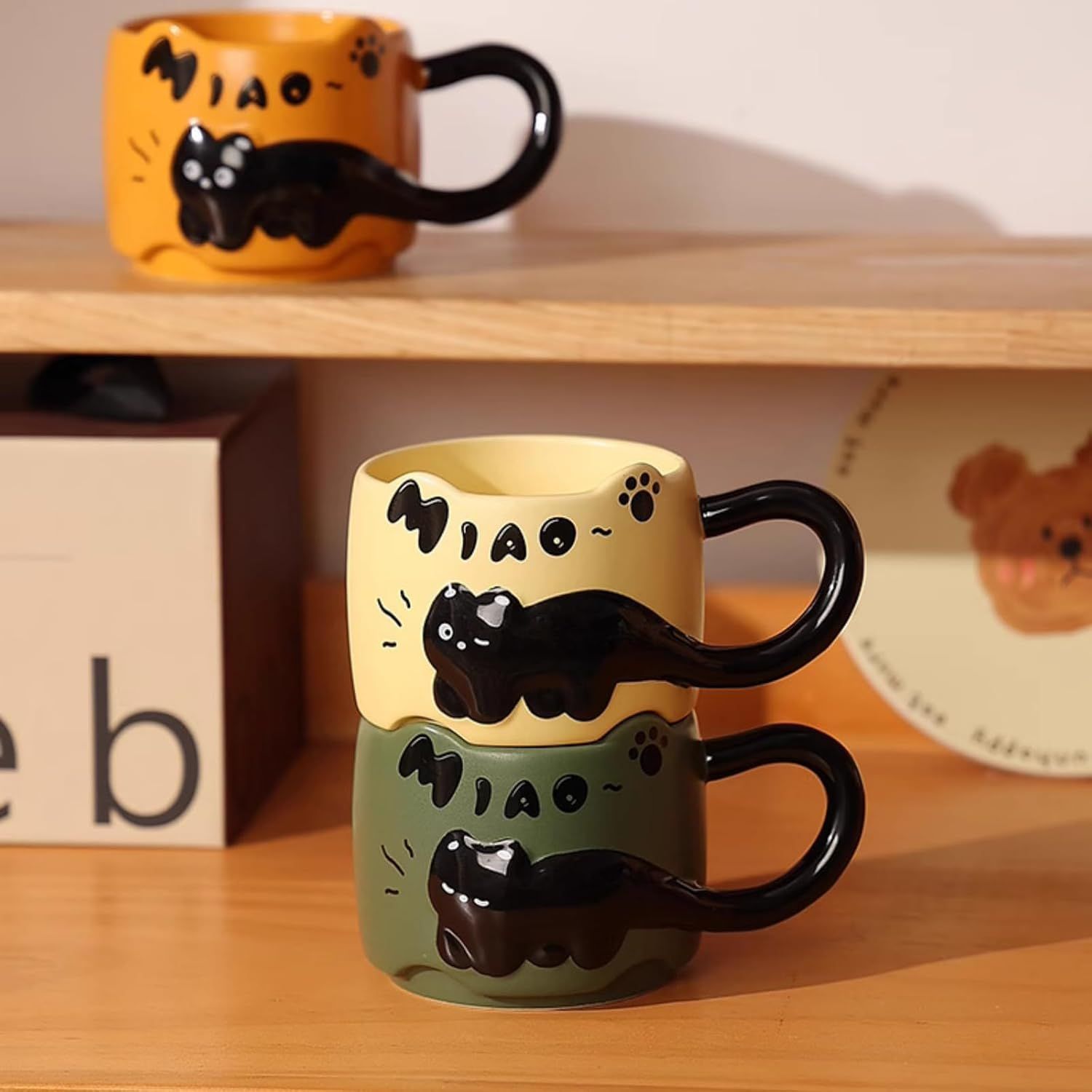13 Oz Embossed Ceramic Cute Cat Coffee Mug Tea Mug