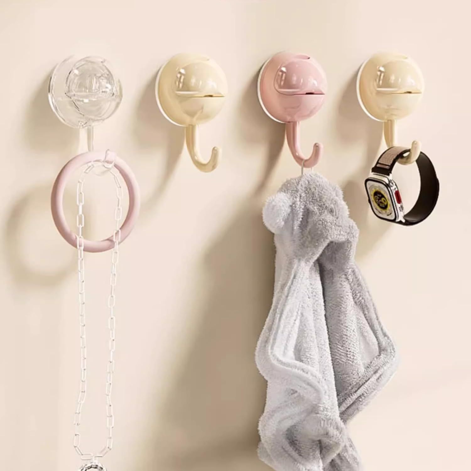 No-Drill Round Vacuum Suction Cup Hooks Pastel Colors